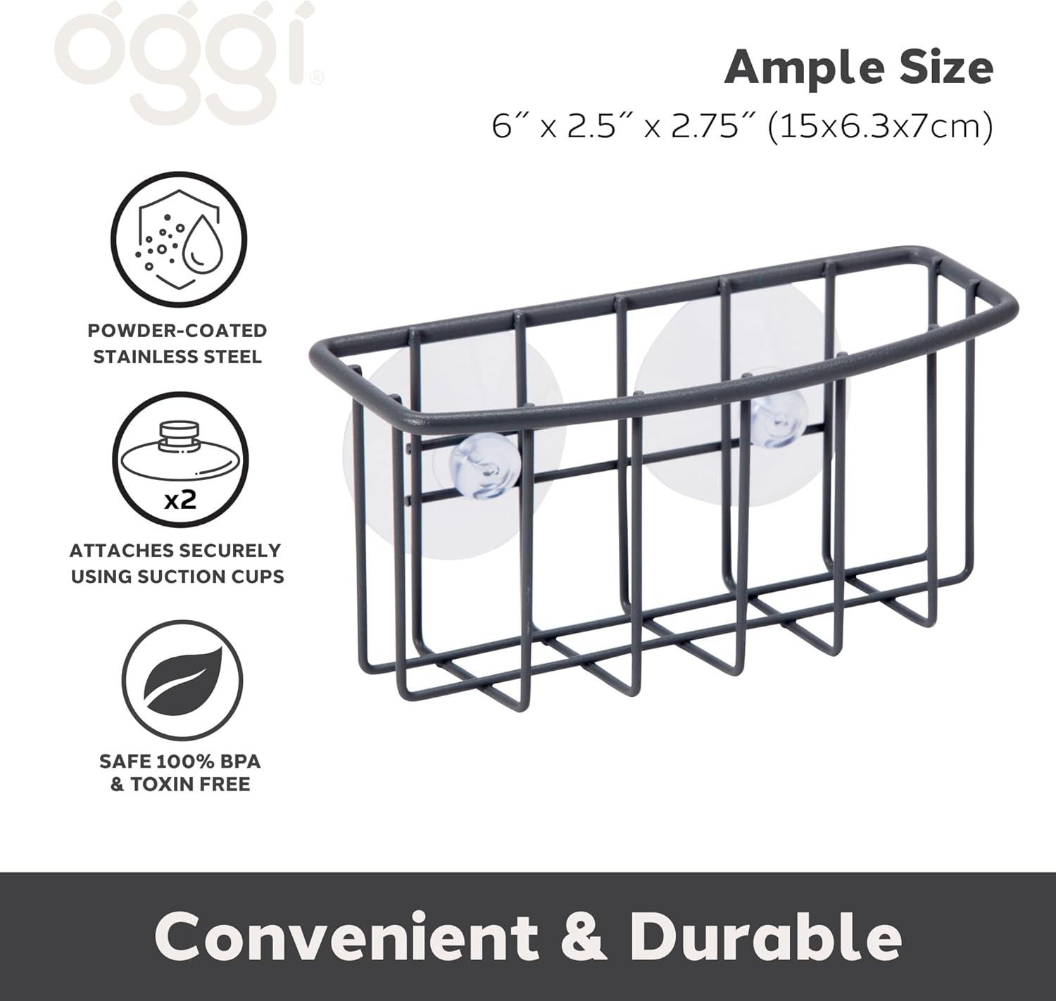 imageOggi Metal Suction Sink Caddy Kitchen Brush Bar Soap or Sponge Holder for Kitchen Sink Great Kitchen Sink Organizer for Sink Accessories 6 x 25 x 275 GrayGrey