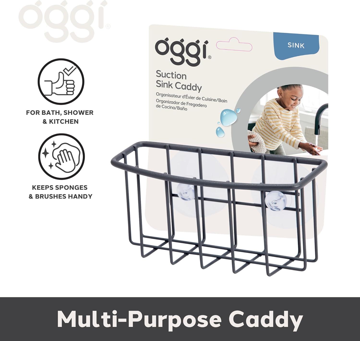 imageOggi Metal Suction Sink Caddy Kitchen Brush Bar Soap or Sponge Holder for Kitchen Sink Great Kitchen Sink Organizer for Sink Accessories 6 x 25 x 275 GrayGrey