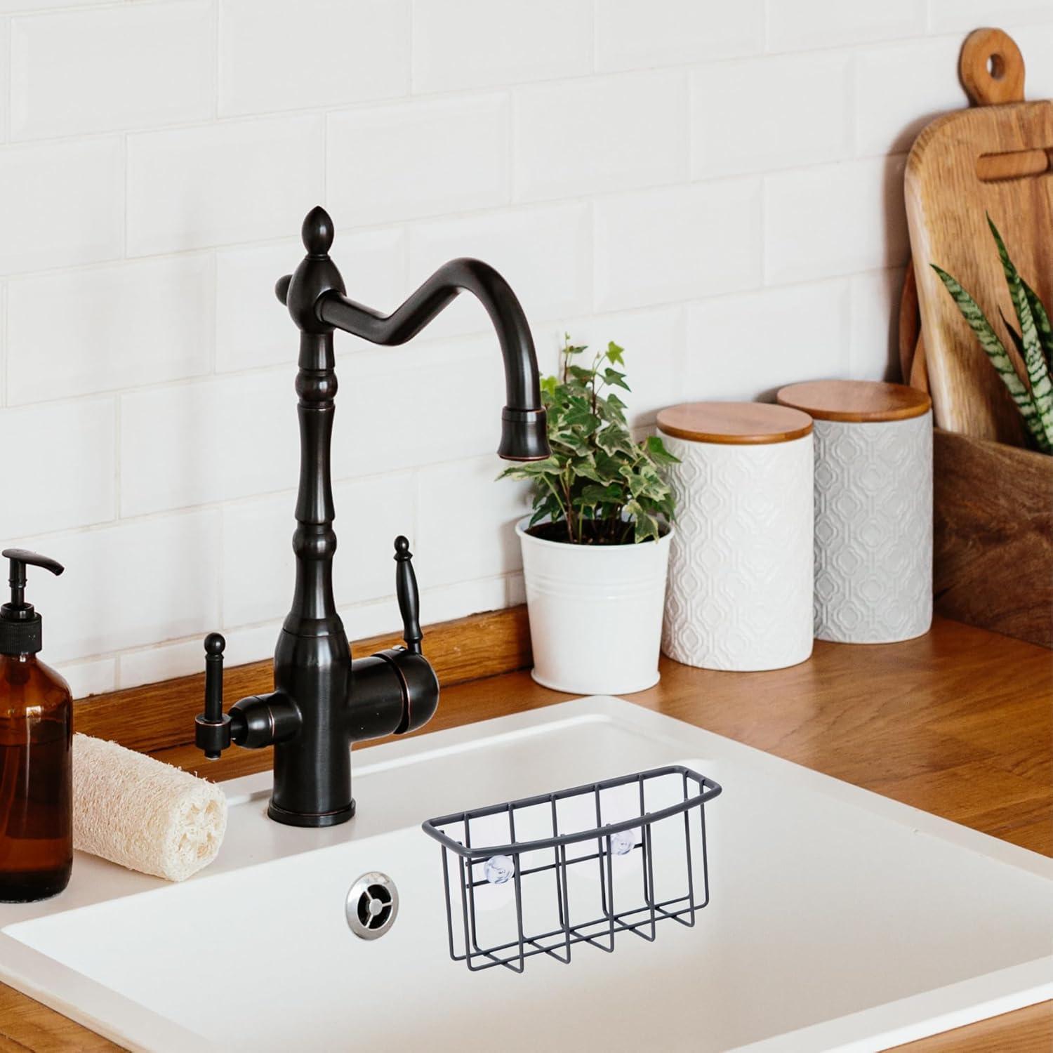 imageOggi Metal Suction Sink Caddy Kitchen Brush Bar Soap or Sponge Holder for Kitchen Sink Great Kitchen Sink Organizer for Sink Accessories 6 x 25 x 275 GrayGrey