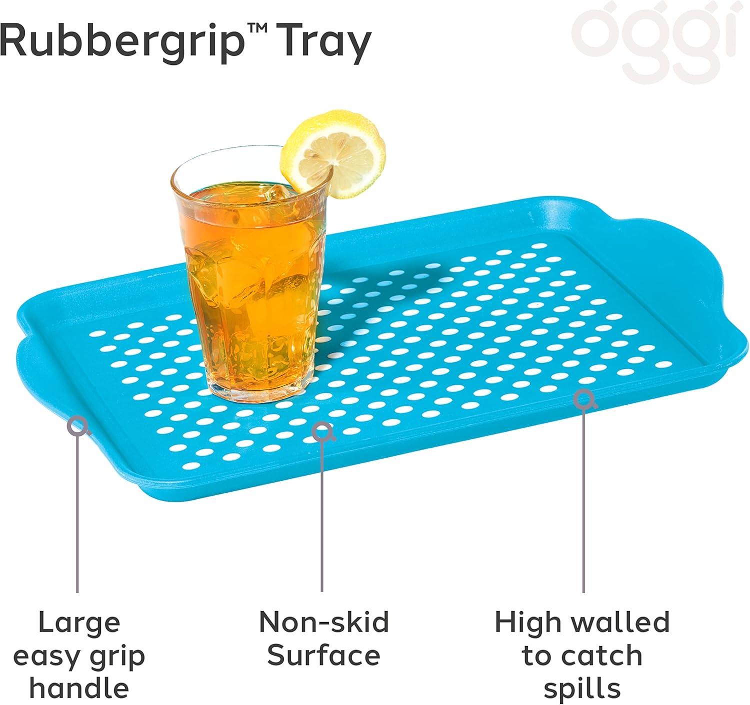 imageOggi OGGI Anti Slip Serving Tray with Handles Black Rectangle Tray  Ideal for Eating Breakfast Food Appetizer Tray Serving 175 x 115 55043Aqua
