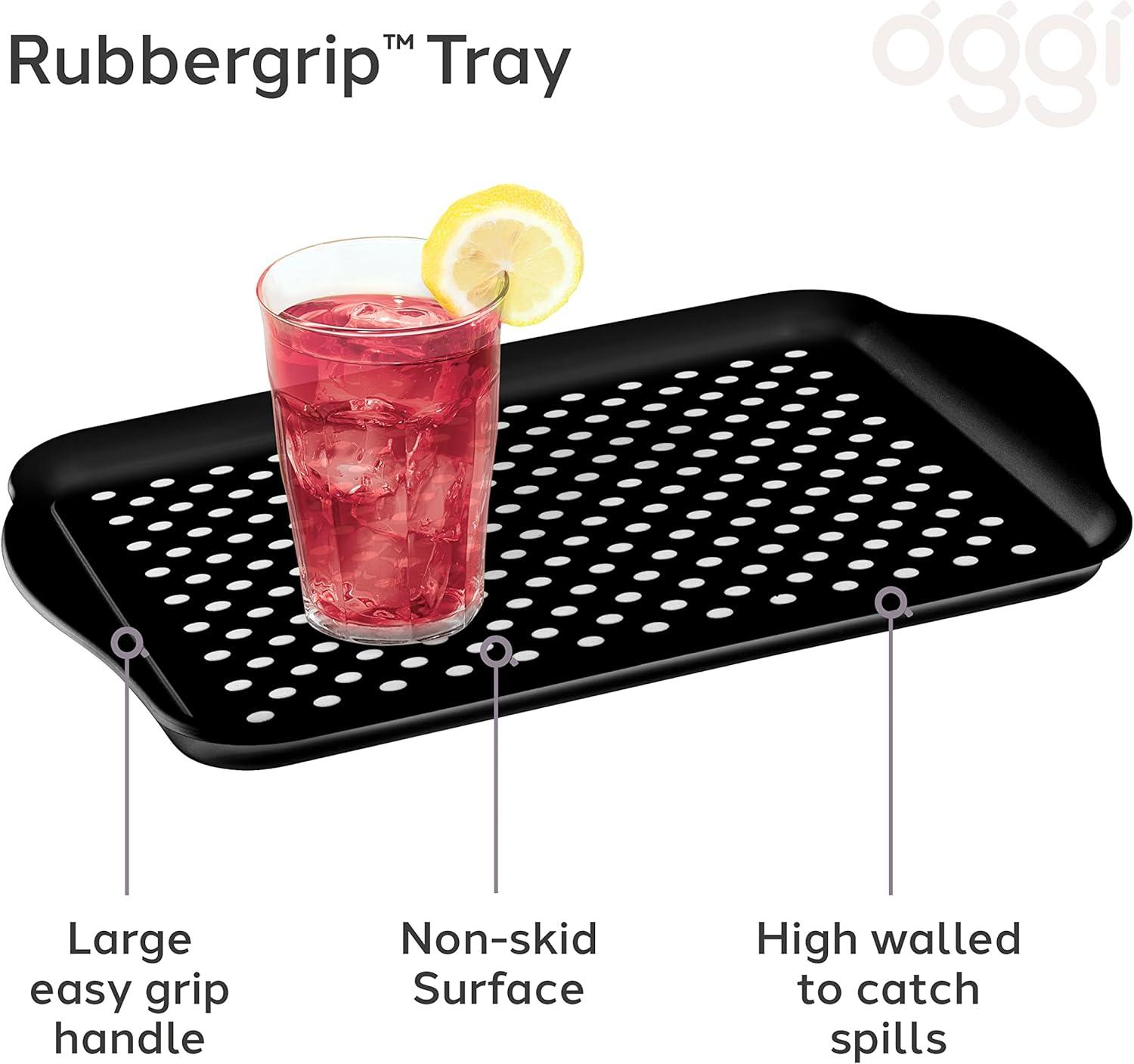 imageOggi OGGI Anti Slip Serving Tray with Handles Black Rectangle Tray  Ideal for Eating Breakfast Food Appetizer Tray Serving 175 x 115 55043Black