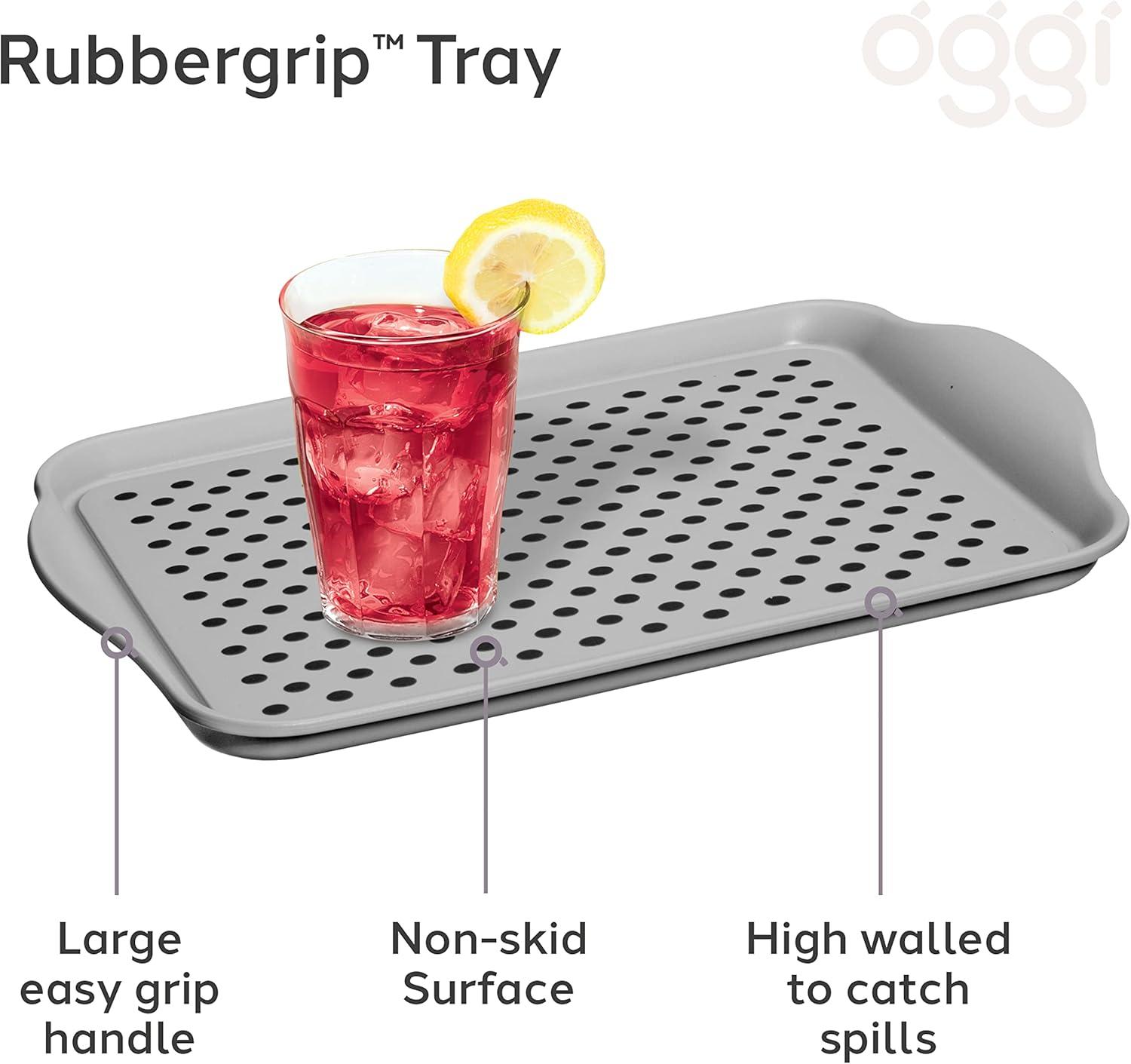 imageOggi OGGI Anti Slip Serving Tray with Handles Black Rectangle Tray  Ideal for Eating Breakfast Food Appetizer Tray Serving 175 x 115 55043GrayDk Gray