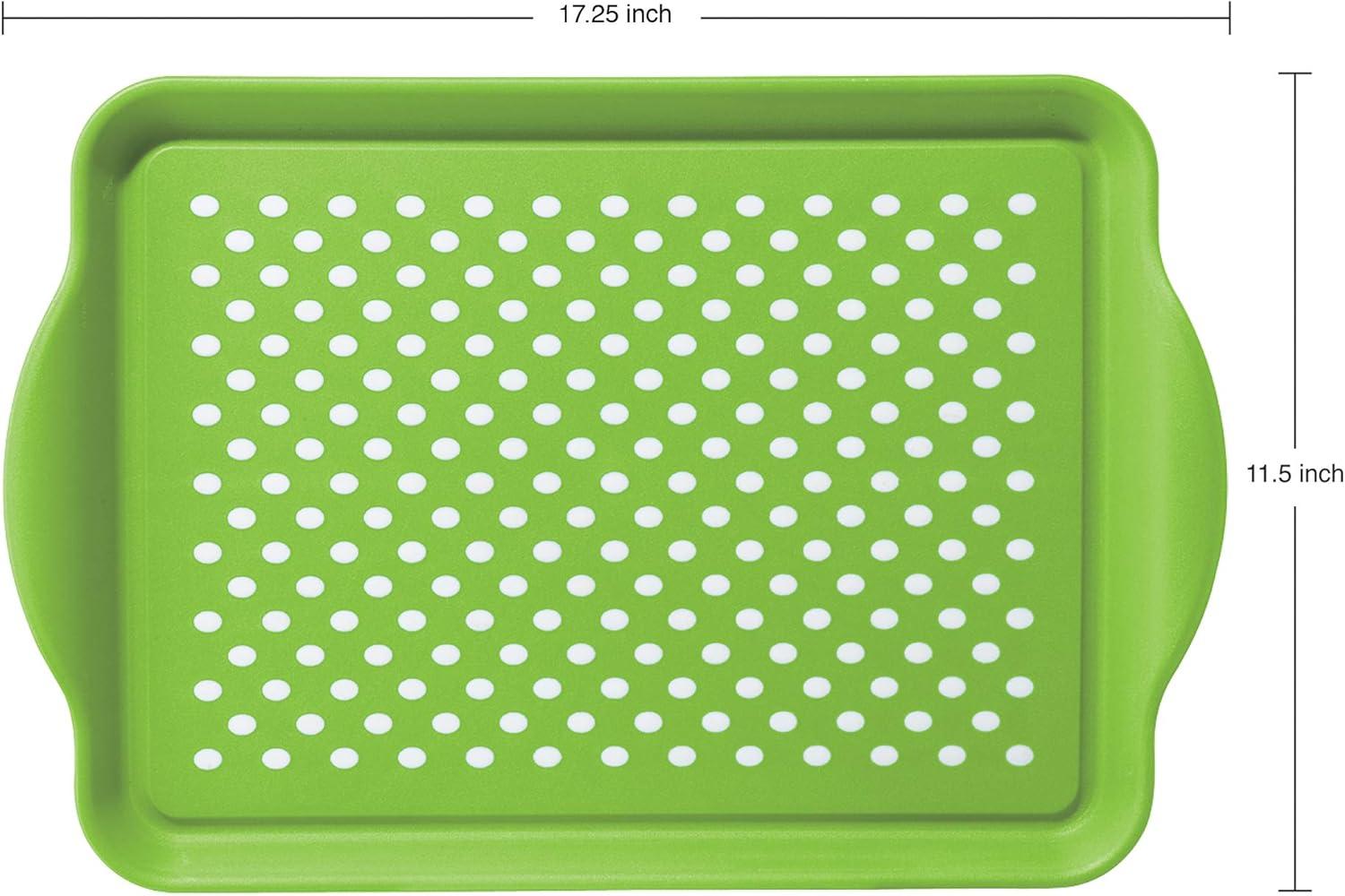imageOggi OGGI Anti Slip Serving Tray with Handles Black Rectangle Tray  Ideal for Eating Breakfast Food Appetizer Tray Serving 175 x 115 55043Green