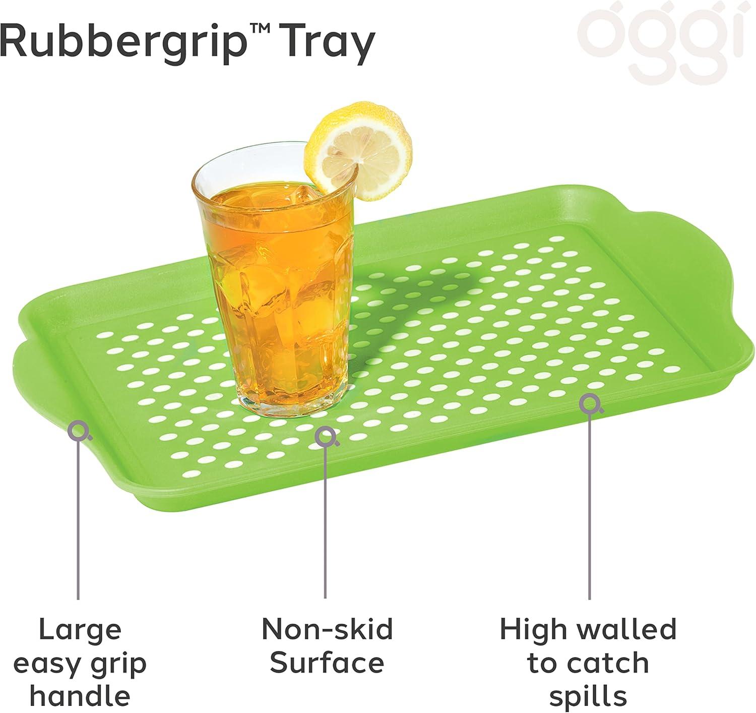imageOggi OGGI Anti Slip Serving Tray with Handles Black Rectangle Tray  Ideal for Eating Breakfast Food Appetizer Tray Serving 175 x 115 55043Green