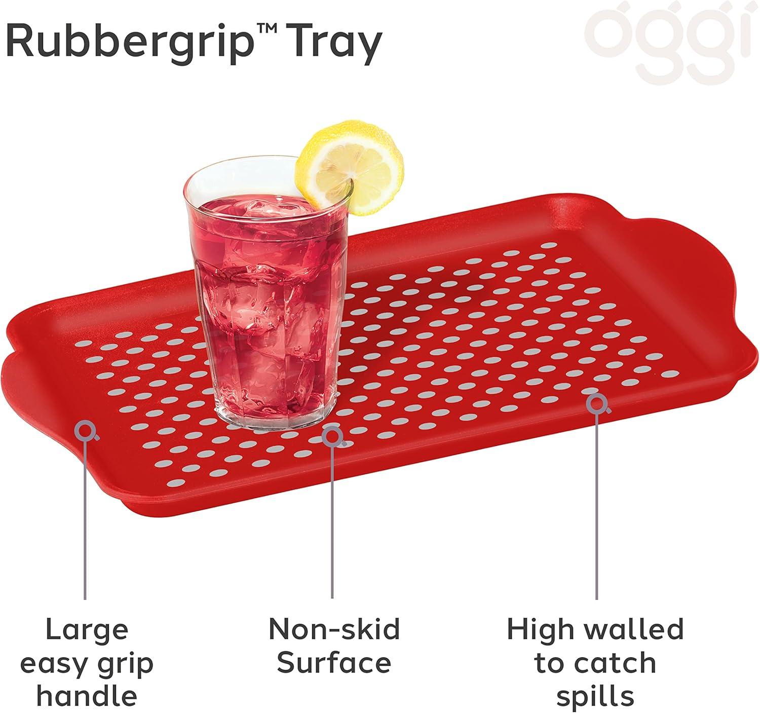 imageOggi OGGI Anti Slip Serving Tray with Handles Black Rectangle Tray  Ideal for Eating Breakfast Food Appetizer Tray Serving 175 x 115 55043Red