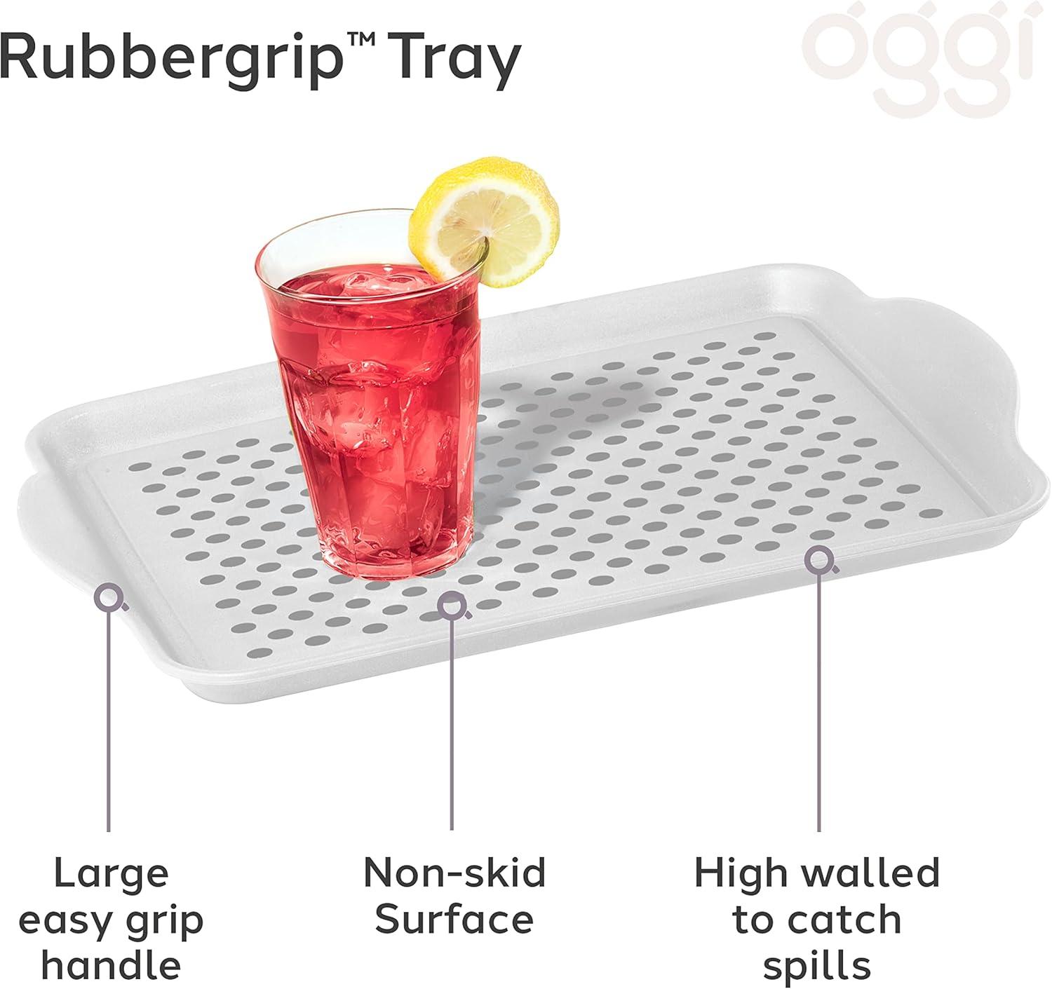 imageOggi OGGI Anti Slip Serving Tray with Handles Black Rectangle Tray  Ideal for Eating Breakfast Food Appetizer Tray Serving 175 x 115 55043White