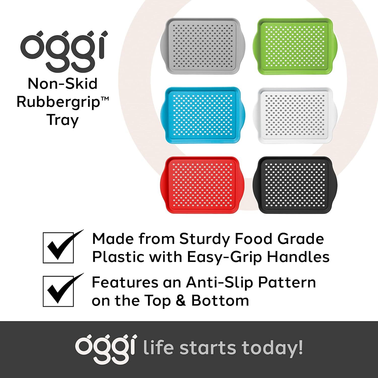 imageOggi OGGI Anti Slip Serving Tray with Handles Black Rectangle Tray  Ideal for Eating Breakfast Food Appetizer Tray Serving 175 x 115 55043White