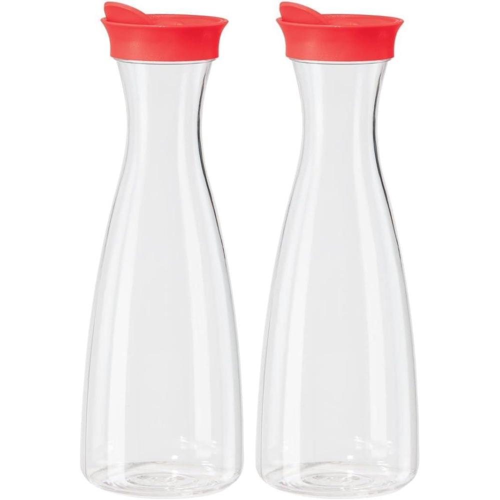 imageOGGI Clear Carafe wFlip Open Lid  Ideal Juice Bottle Clear Pitcher with Lid Tea Pitcher Water Carafe 16 Lt54Oz AquaClear  Red Lid