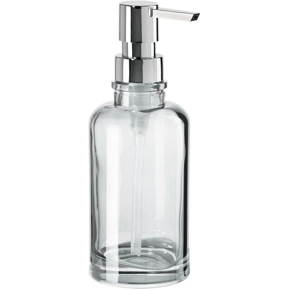 imageOggi 12oz Round Glass Lotion and Soap Dispenser for Kitchen or BathSmokeClear  Chrome