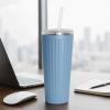 imageOggi 24oz Vacuum Insulated Fluted Tumbler with Straw  Stainless Steel Travel Coffee Mug Cute Adult Sippy Cup with Lid  Hot ampamp Cold Beverage Gift Car Cup Holder Friendly BlushBlack