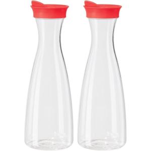imageOGGI Clear Carafe wFlip Open Lid  Ideal Juice Bottle Clear Pitcher with Lid Tea Pitcher Water Carafe 16 Lt54Oz AquaClear  Red Lid