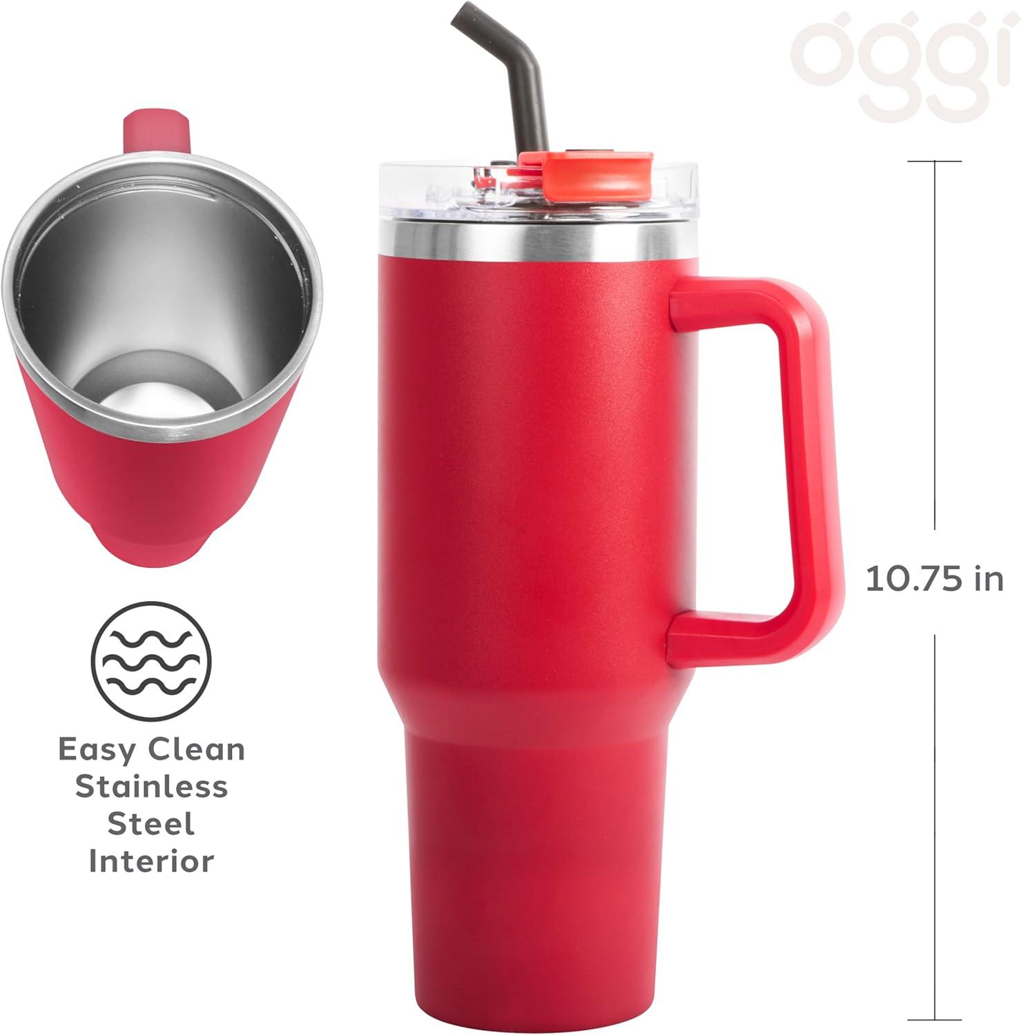 imageOGGI 40 oz Tumbler with Handle Straw ampamp Lid  Big Water Bottle Travel Coffee Mug Stainless Steel Vacuum Insulated Thermal Cup for Hot Cold Beverages Cold for 24Hrs ampamp Hot for 12Hrs  BlueRed
