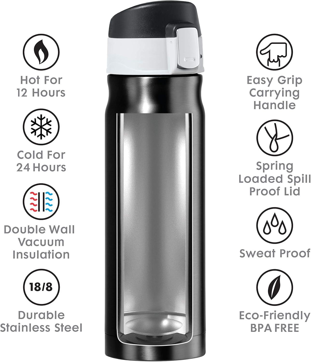 imageOGGI Caliber Stainless Steel Travel Water Bottle Insulated Coffee Mug Metal Water Bottle Sports Bottle Water Flask Travel Bottles 17oz PeacockMidnight Blue