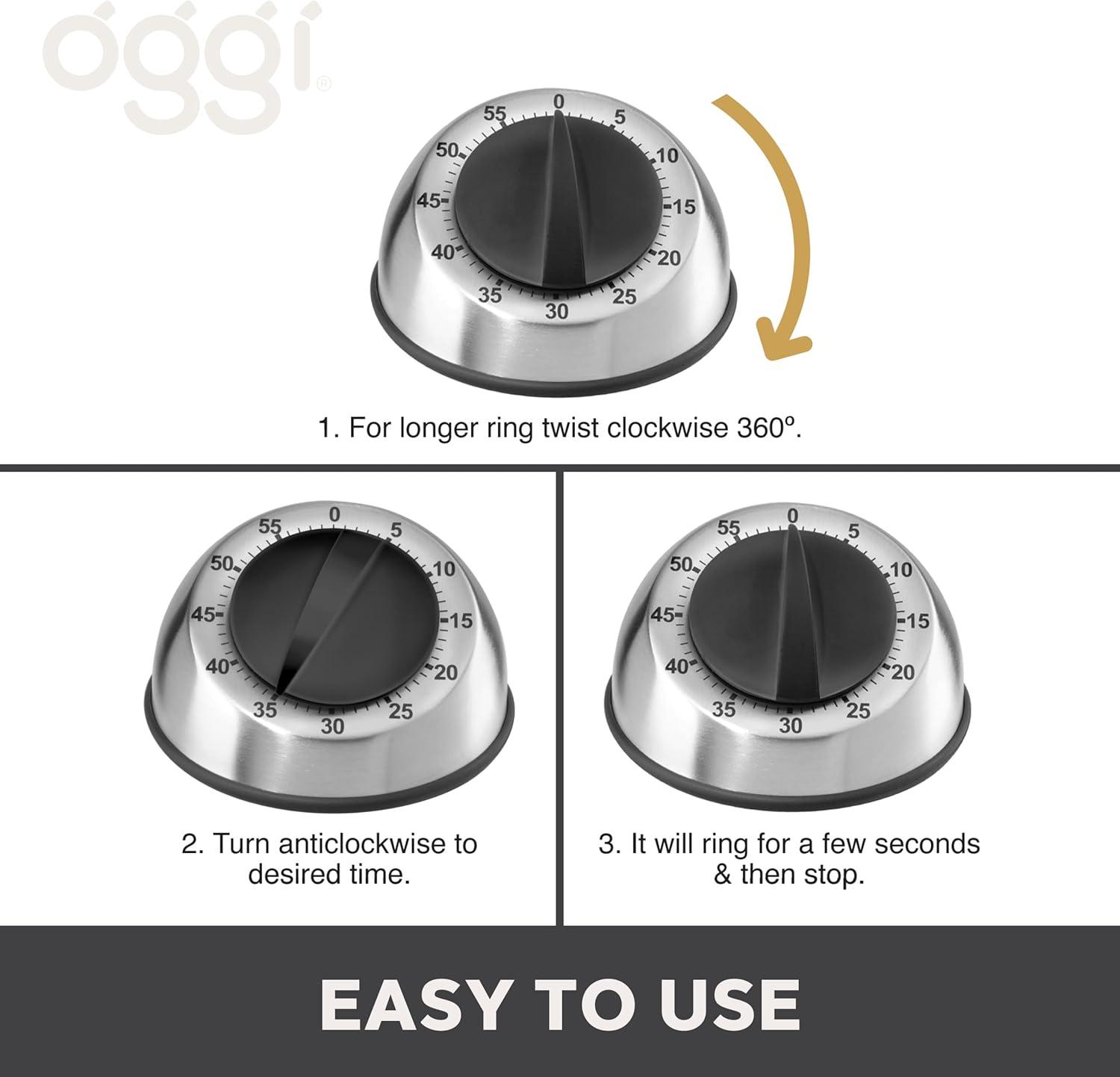 imageOGGI Countdown 60Minute Kitchen Timer Stainless Steel Countdown Timer Cooking Timer Ideal Time Management Stainless Steel Kitchen Accessories Great Addition to Kitchen Gadgets