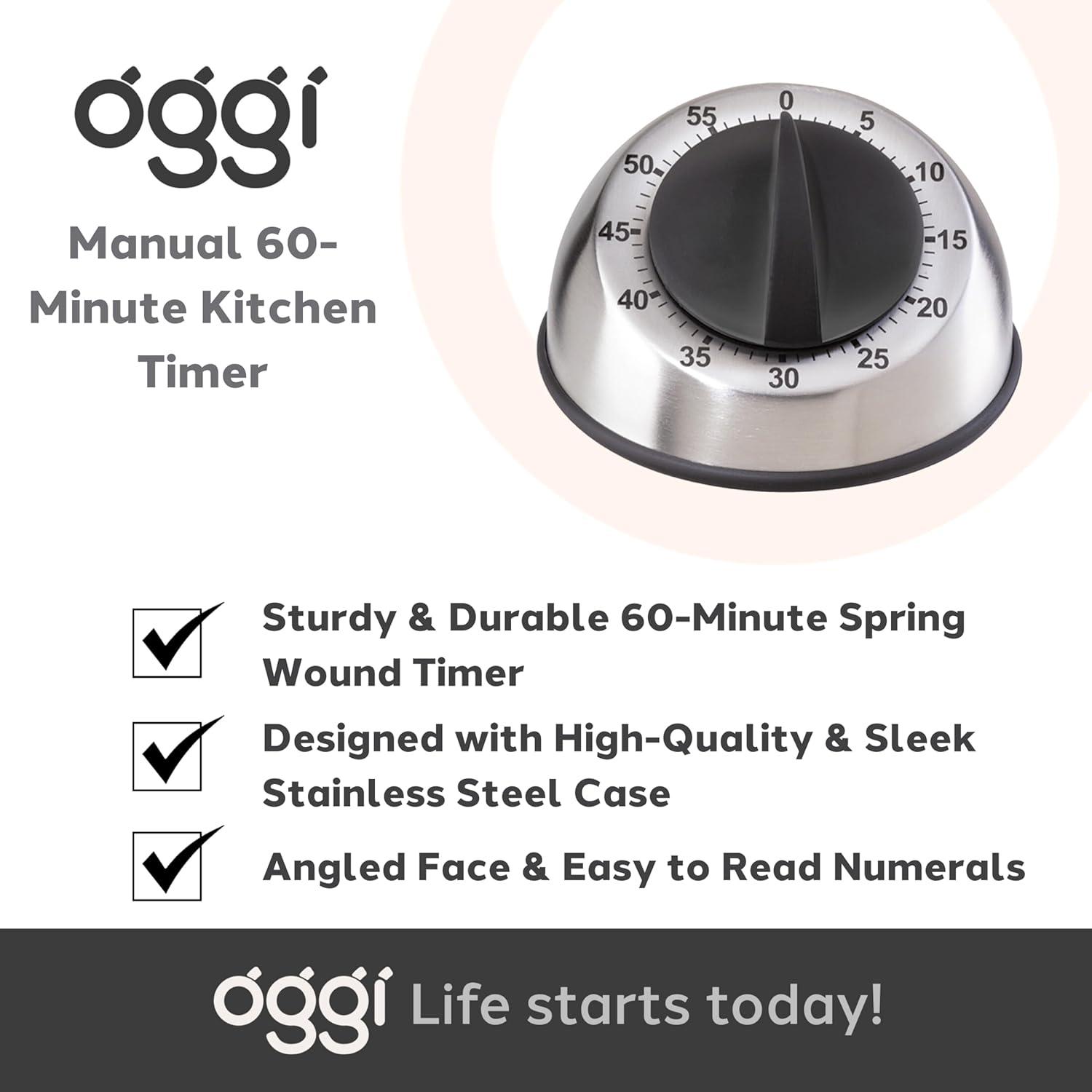 imageOGGI Countdown 60Minute Kitchen Timer Stainless Steel Countdown Timer Cooking Timer Ideal Time Management Stainless Steel Kitchen Accessories Great Addition to Kitchen Gadgets