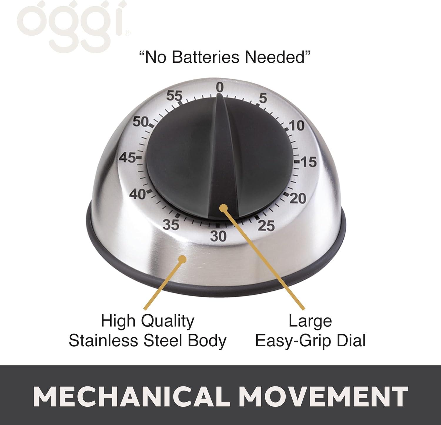 imageOGGI Countdown 60Minute Kitchen Timer Stainless Steel Countdown Timer Cooking Timer Ideal Time Management Stainless Steel Kitchen Accessories Great Addition to Kitchen Gadgets