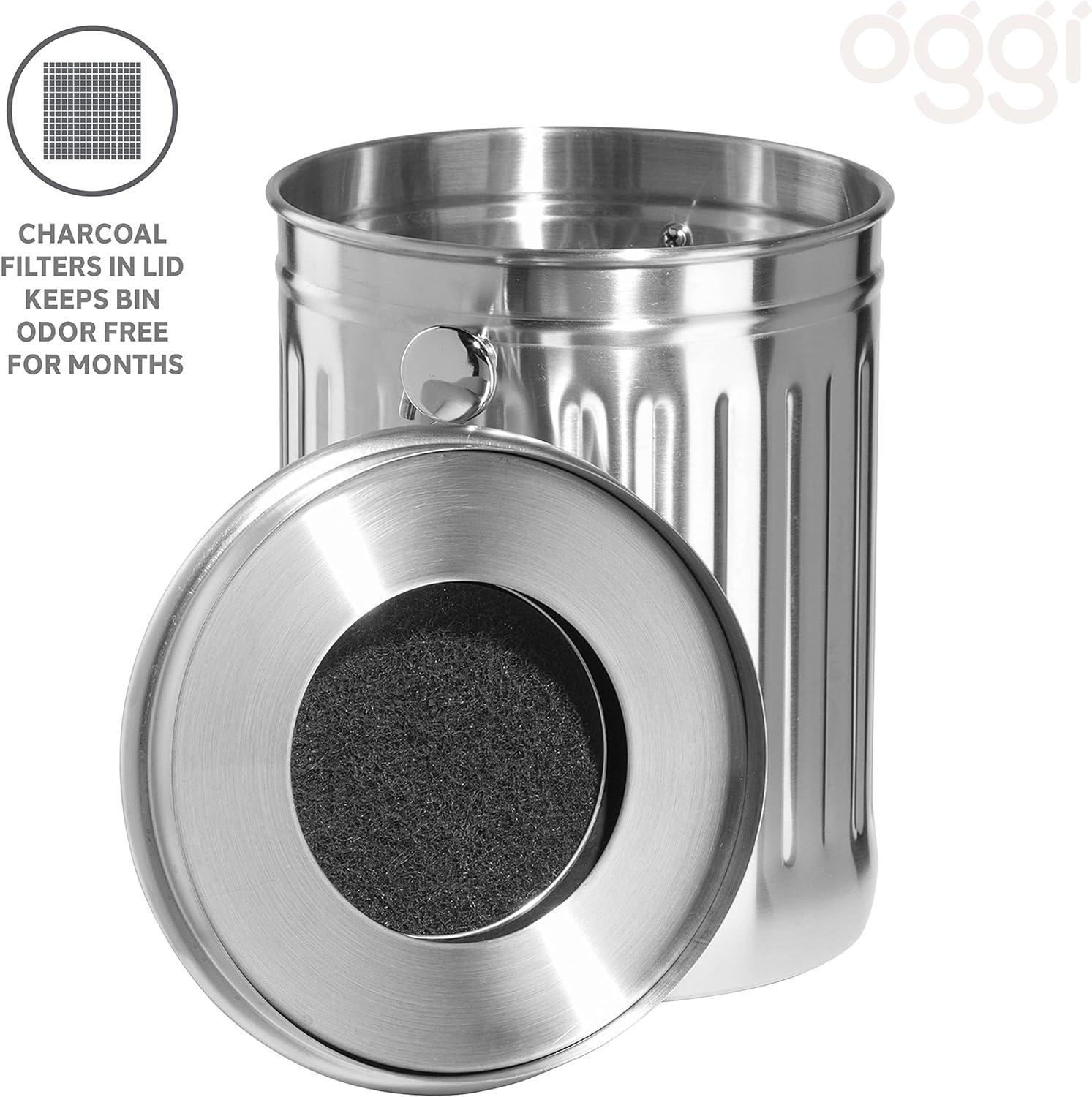 imageOGGI Countertop Compost Bin with Lid1 Gallon Indoor Compost Bin wCharcoal Filter Stainless Steel Compost Container Ideal Kitchen Compost Pail Eco Friendly ProductsFood Waste Bin