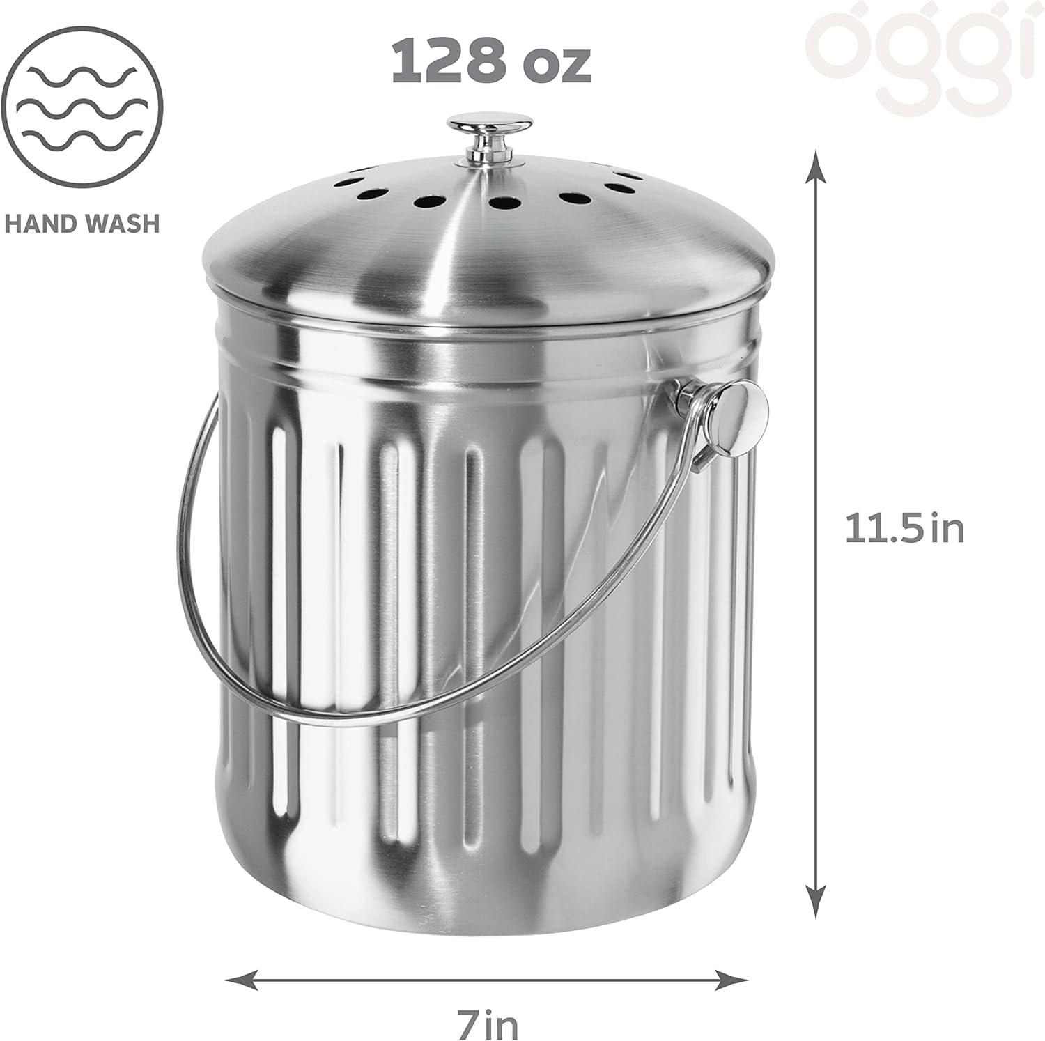 imageOGGI Countertop Compost Bin with Lid1 Gallon Indoor Compost Bin wCharcoal Filter Stainless Steel Compost Container Ideal Kitchen Compost Pail Eco Friendly ProductsFood Waste Bin