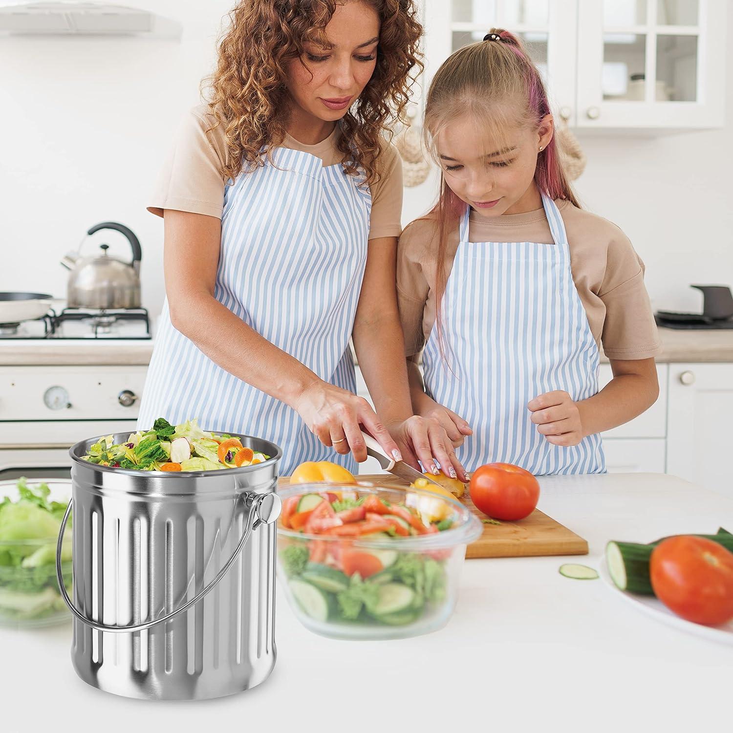 imageOGGI Countertop Compost Bin with Lid1 Gallon Indoor Compost Bin wCharcoal Filter Stainless Steel Compost Container Ideal Kitchen Compost Pail Eco Friendly ProductsFood Waste Bin