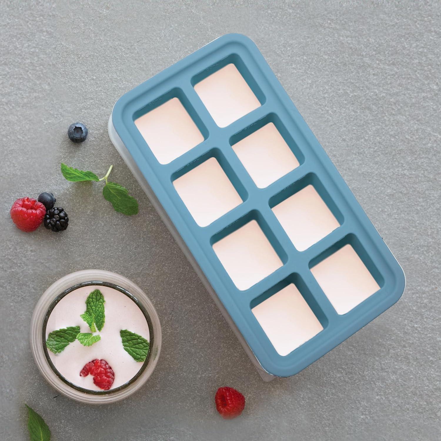 imageOGGI Prep ampamp Portion Silicone Freezer Trays with Lid  Freezer Molds for Food Ice Cube Tray Food Prep Containers Freezer Storage Containers for Soup Smoothie Cubes Broth Leftovers  2 Cup x2Blue