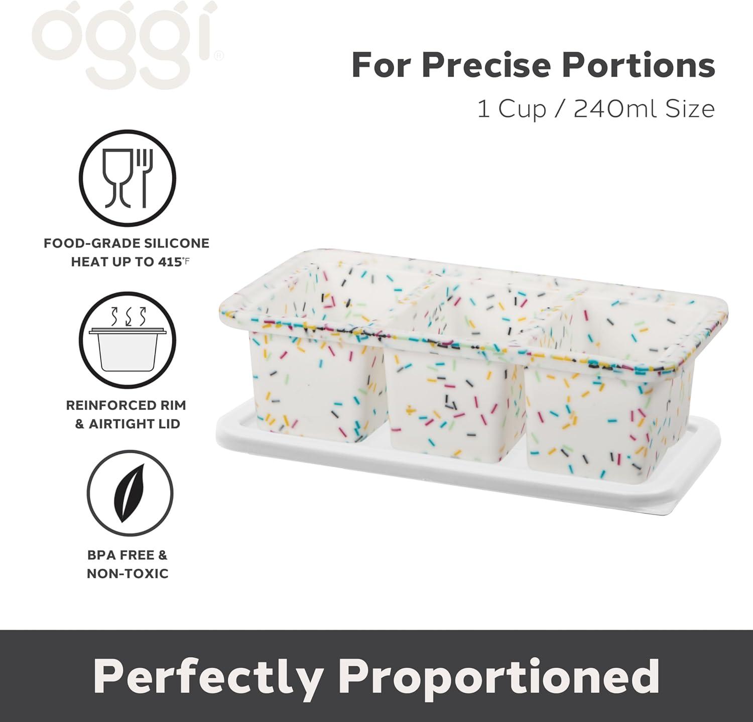 imageOGGI Prep ampamp Portion Silicone Freezer Trays with Lid  Freezer Molds for Food Ice Cube Tray Food Prep Containers Freezer Storage Containers for Soup Smoothie Cubes Sauce Broth Leftovers  1 Cup