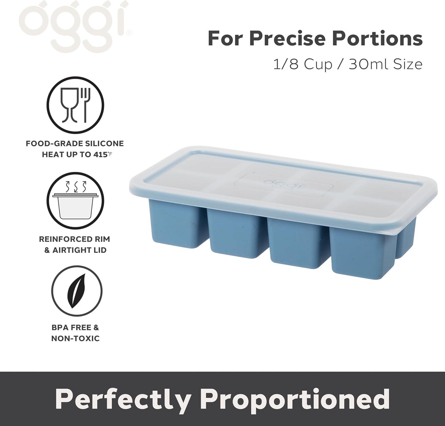 imageOGGI Prep ampamp Portion Silicone Freezer Trays with Lid  Freezer Molds for Food Ice Cube Tray Food Prep Containers Freezer Storage Containers for Soup Smoothie Cubes Broth Leftovers  2 Cup x2Blue