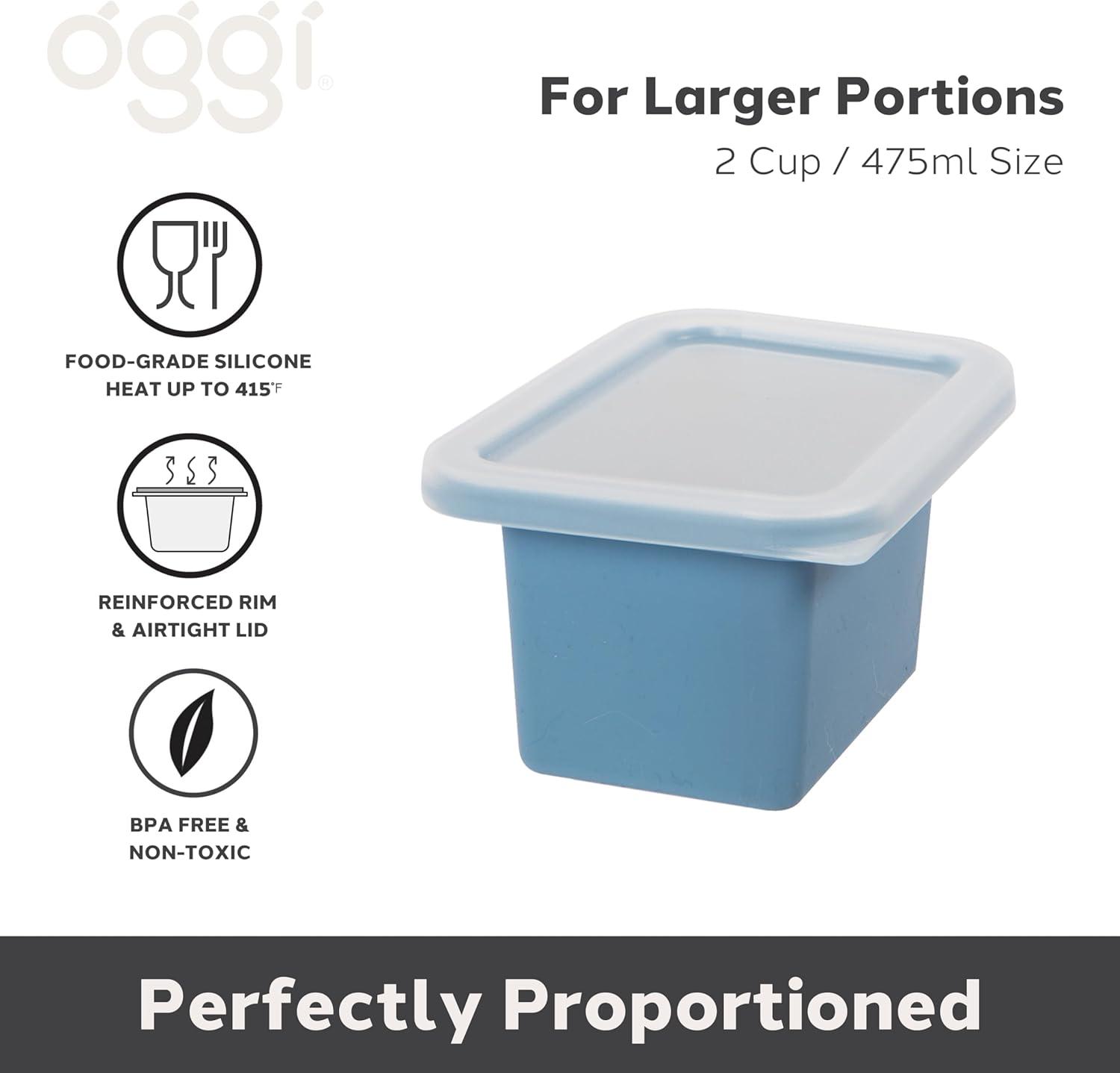 imageOGGI Prep ampamp Portion Silicone Freezer Trays with Lid  Freezer Molds for Food Ice Cube Tray Food Prep Containers Freezer Storage Containers for Soup Smoothie Cubes Broth Leftovers  2 Cup x2Blue
