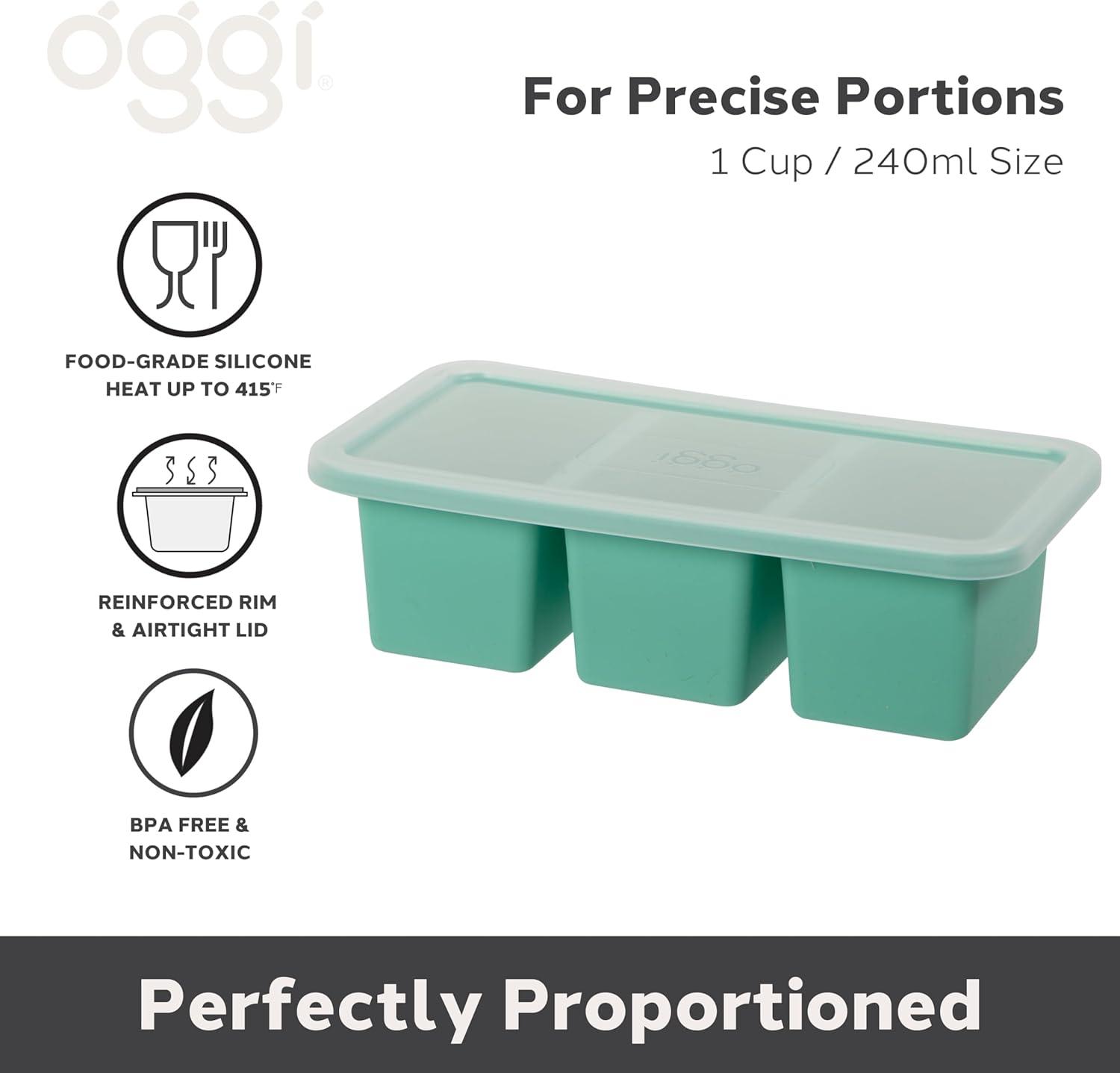imageOGGI Prep ampamp Portion Silicone Freezer Trays with Lid  Freezer Molds for Food Ice Cube Tray Food Prep Containers Freezer Storage Containers for Soup Smoothie Cubes Broth Leftovers  2 Cup x2Green