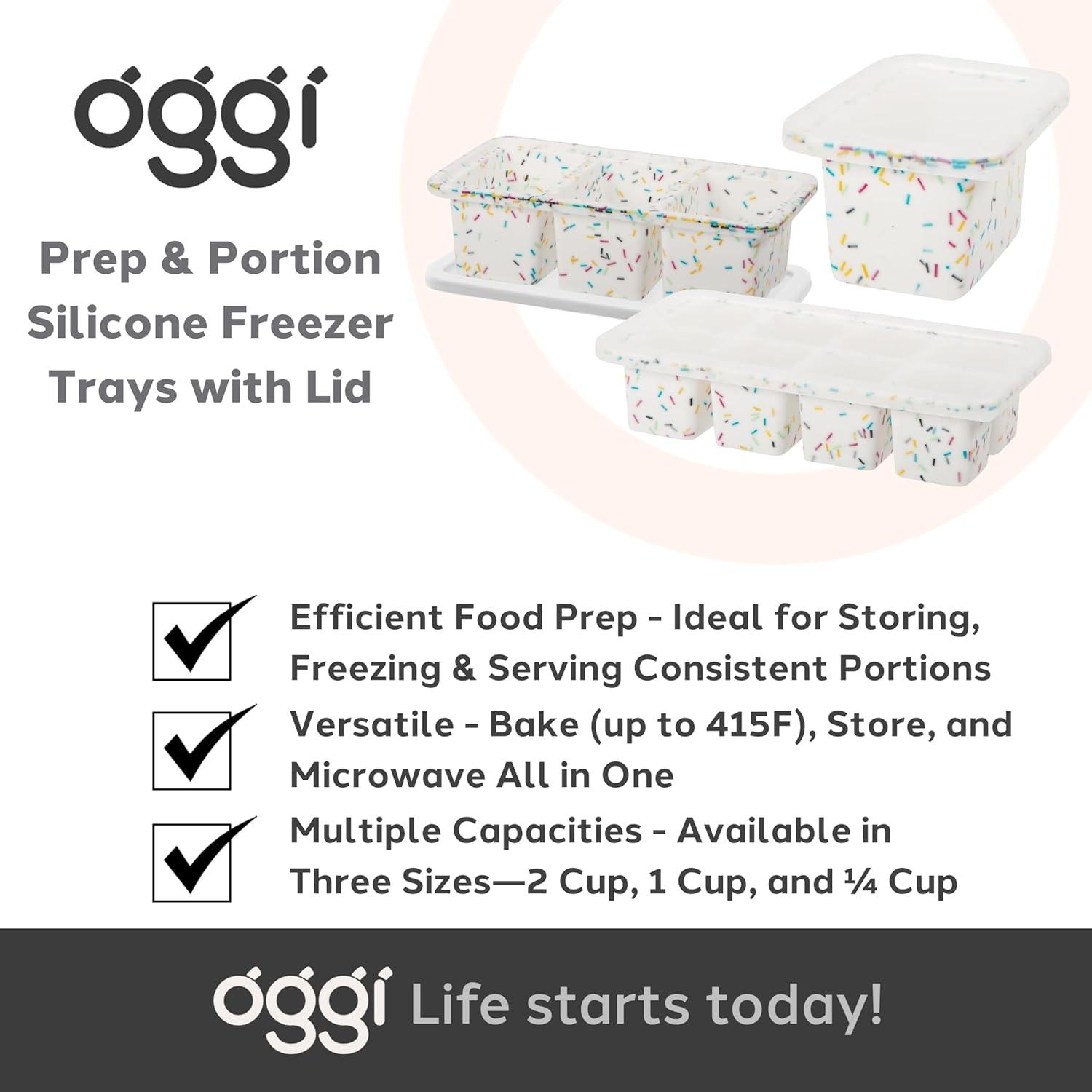 imageOGGI Prep ampamp Portion Silicone Freezer Trays with Lid  Freezer Molds for Food Ice Cube Tray Food Prep Containers Freezer Storage Containers for Soup Smoothie Cubes Broth Leftovers  2 Cup x2Blue