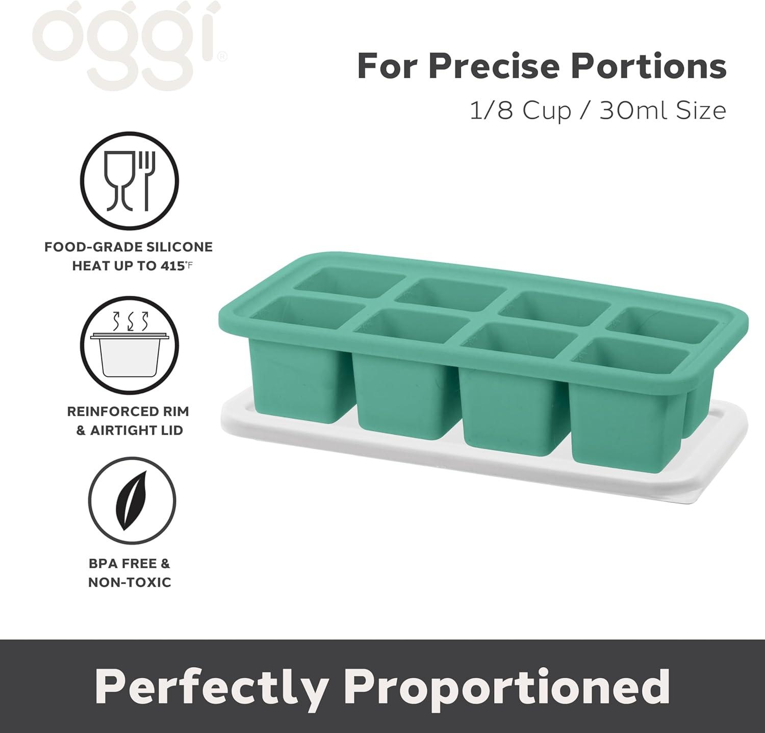 imageOGGI Prep ampamp Portion Silicone Freezer Trays with Lid  Freezer Molds for Food Ice Cube Tray Food Prep Containers Freezer Storage Containers for Soup Smoothie Cubes Broth Leftovers  2 Cup x2Green