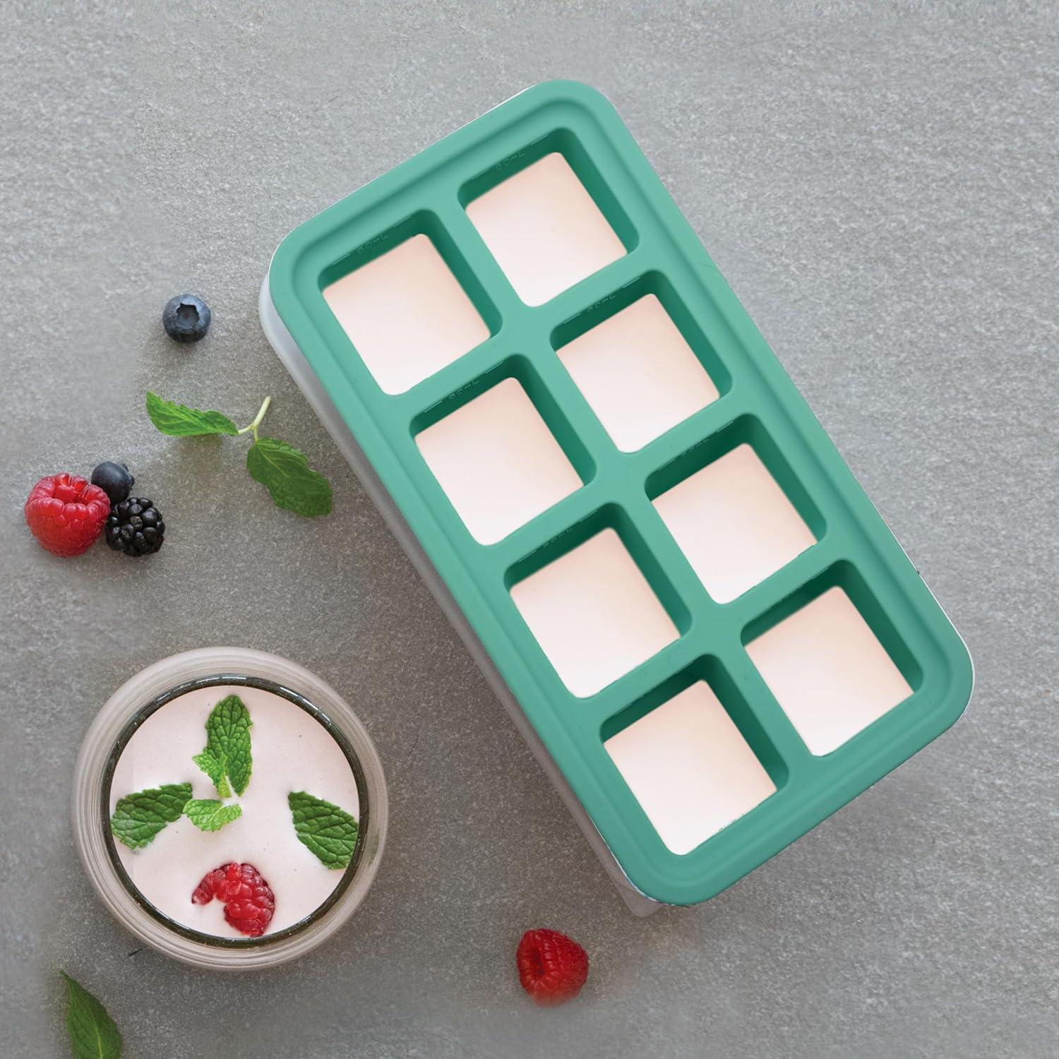 imageOGGI Prep ampamp Portion Silicone Freezer Trays with Lid  Freezer Molds for Food Ice Cube Tray Food Prep Containers Freezer Storage Containers for Soup Smoothie Cubes Broth Leftovers  2 Cup x2Green
