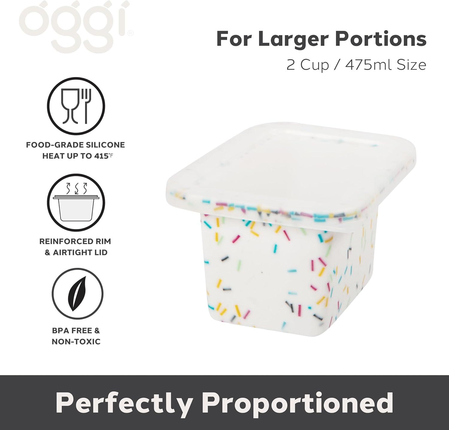 imageOGGI Prep ampamp Portion Silicone Freezer Trays with Lid  Freezer Molds for Food Ice Cube Tray Food Prep Containers Freezer Storage Containers for Soup Smoothie Cubes Broth Leftovers  2 Cup x2Sprinkles