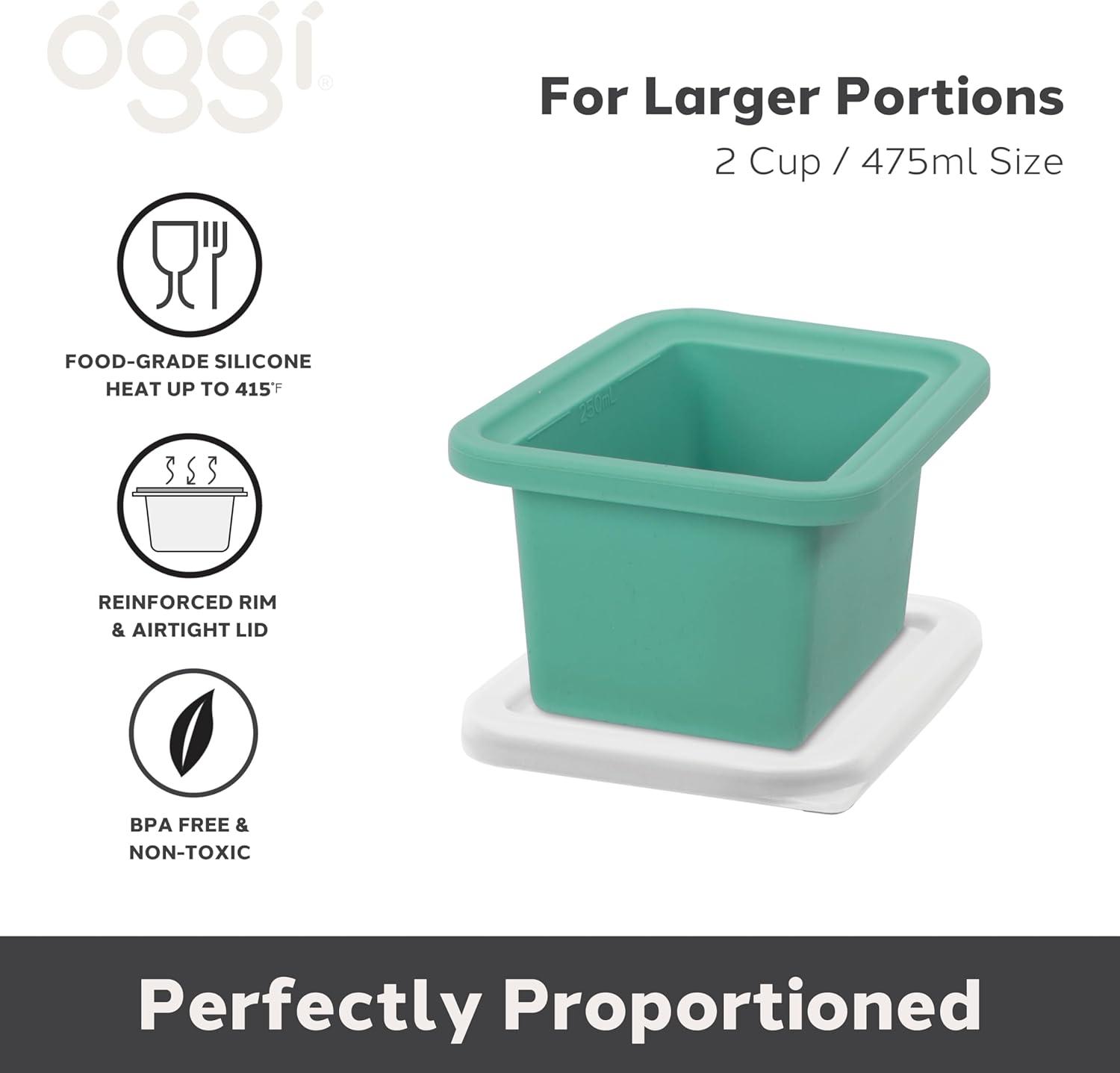 imageOGGI Prep ampamp Portion Silicone Freezer Trays with Lid  Freezer Molds for Food Ice Cube Tray Food Prep Containers Freezer Storage Containers for Soup Smoothie Cubes Broth Leftovers  2 Cup x2Green