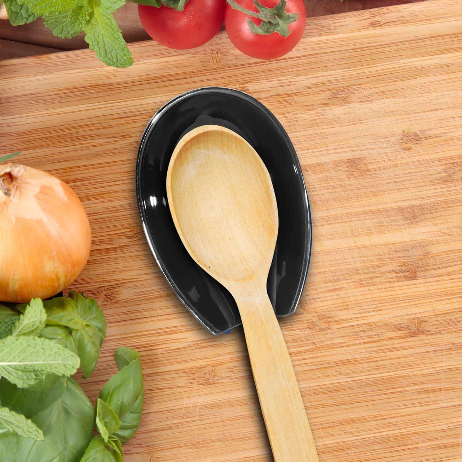 imageOGGI Spooner Ceramic Spoon Rest Spoon Rest for Stove Top Spoon Holder for Countertop Kitchen Decor for Counter Coffee Bar Accessories Midnight BlueBlack