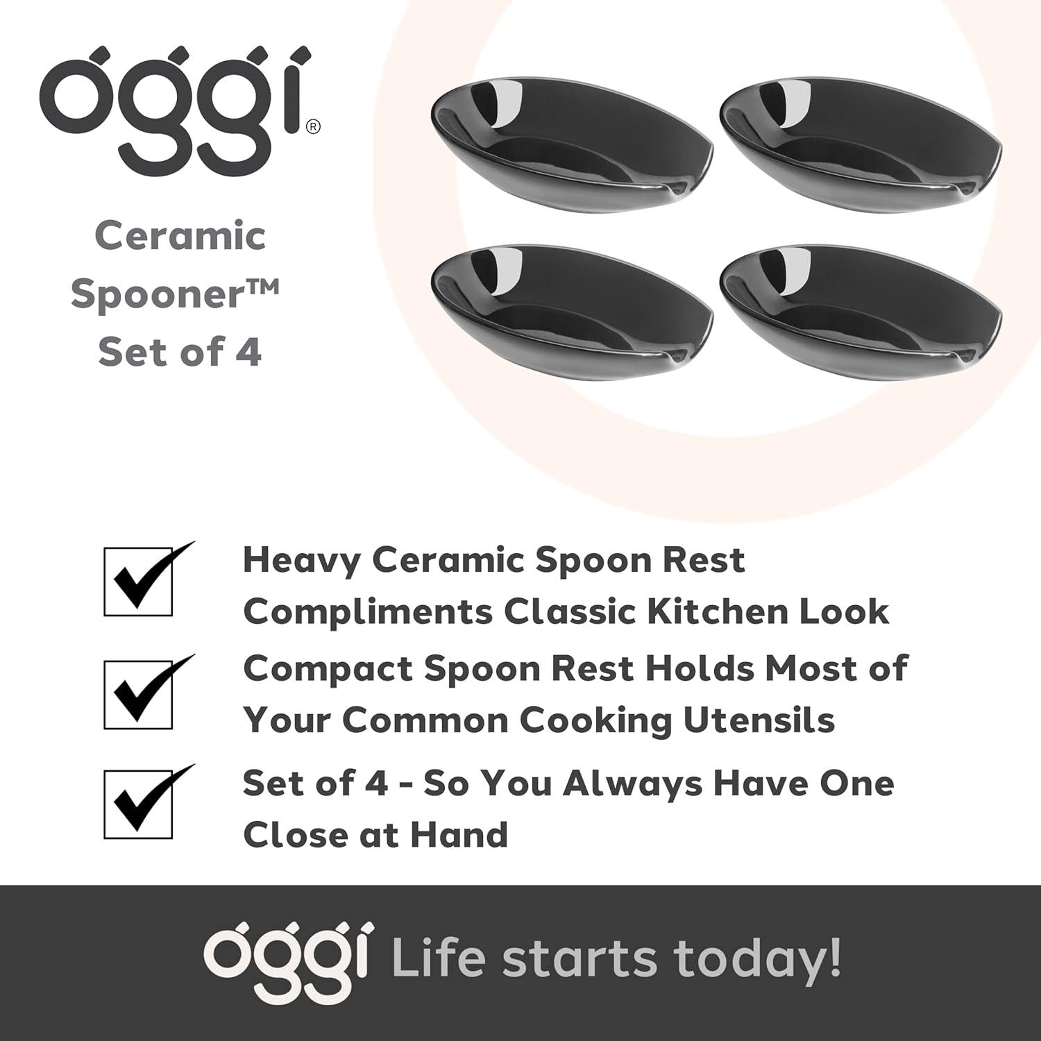 imageOGGI Spooner Ceramic Spoon Rest Spoon Rest for Stove Top Spoon Holder for Countertop Kitchen Decor for Counter Coffee Bar Accessories Midnight BlueGloss Black  Set of 4