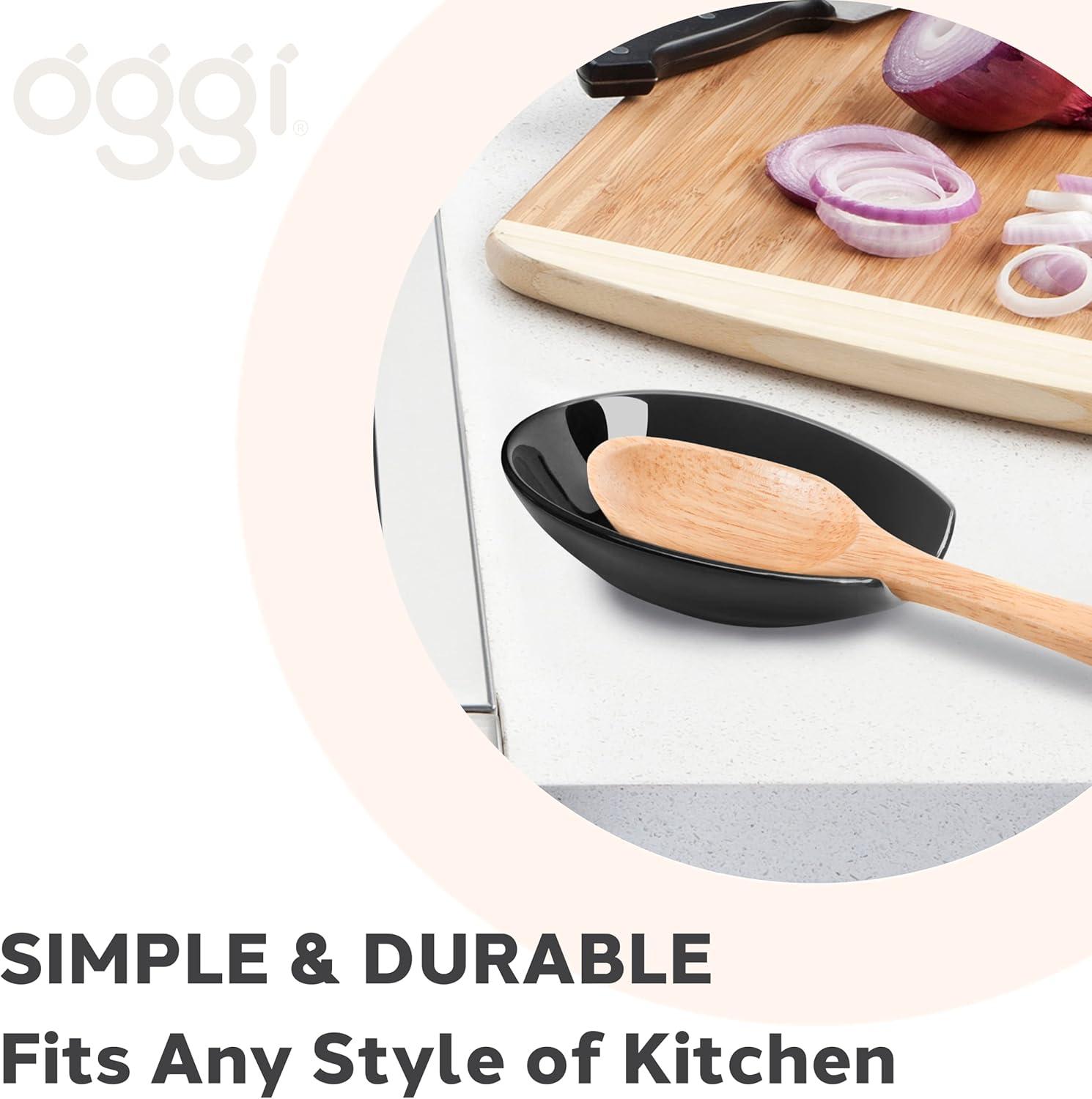 imageOGGI Spooner Ceramic Spoon Rest Spoon Rest for Stove Top Spoon Holder for Countertop Kitchen Decor for Counter Coffee Bar Accessories Midnight BlueGloss Black  Set of 4