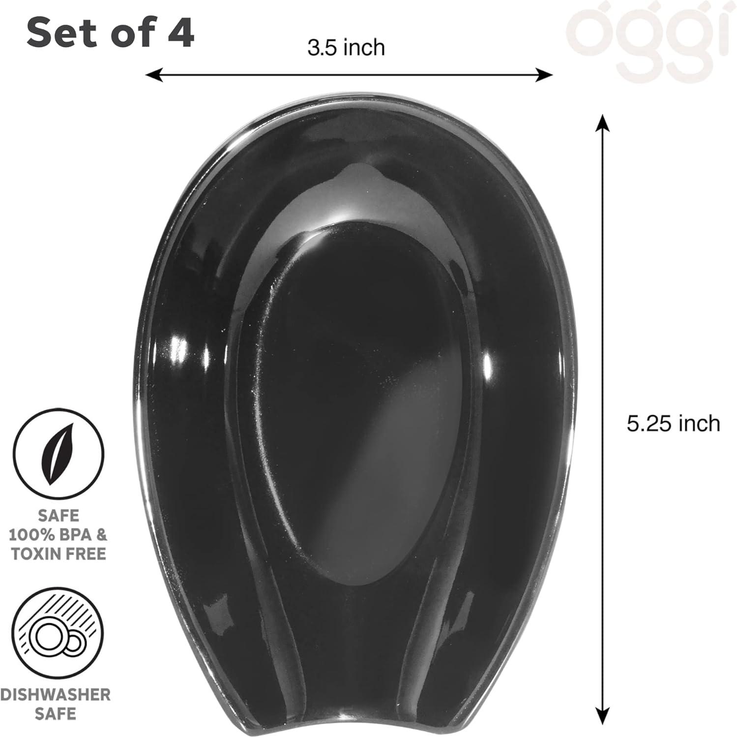 imageOGGI Spooner Ceramic Spoon Rest Spoon Rest for Stove Top Spoon Holder for Countertop Kitchen Decor for Counter Coffee Bar Accessories Midnight BlueGloss Black  Set of 4