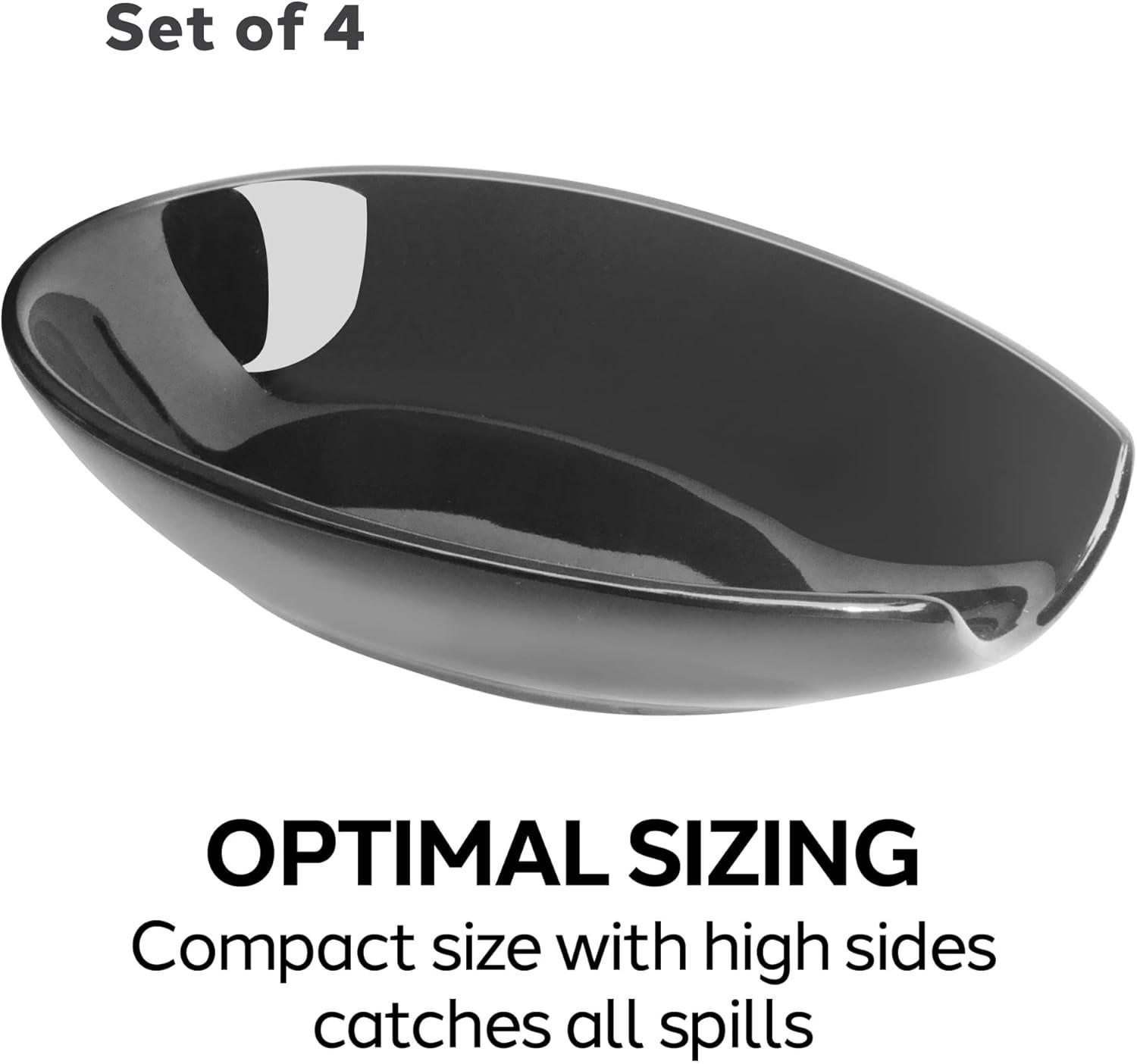 imageOGGI Spooner Ceramic Spoon Rest Spoon Rest for Stove Top Spoon Holder for Countertop Kitchen Decor for Counter Coffee Bar Accessories Midnight BlueGloss Black  Set of 4