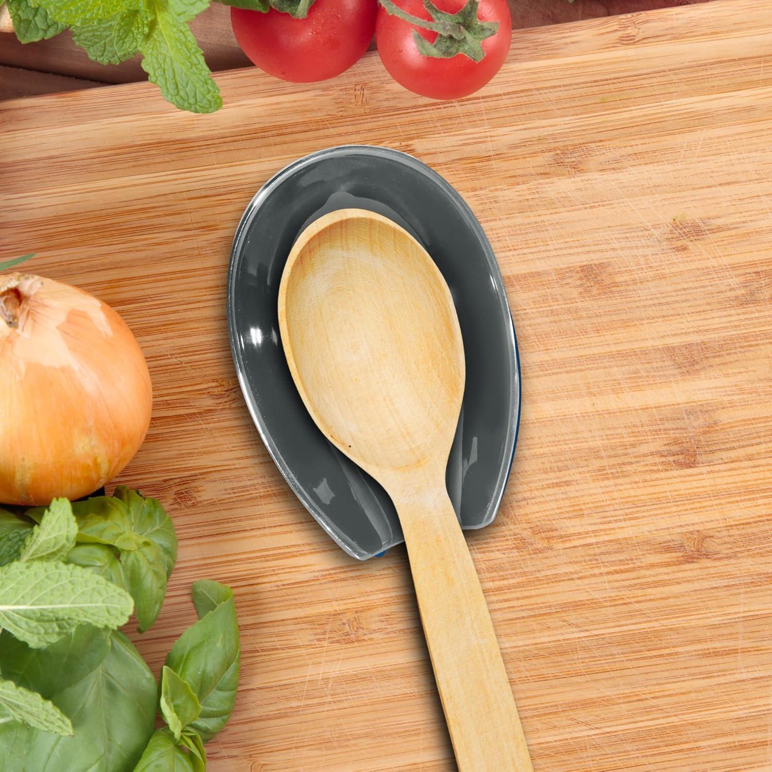 imageOGGI Spooner Ceramic Spoon Rest Spoon Rest for Stove Top Spoon Holder for Countertop Kitchen Decor for Counter Coffee Bar Accessories Midnight BlueSlate Blue