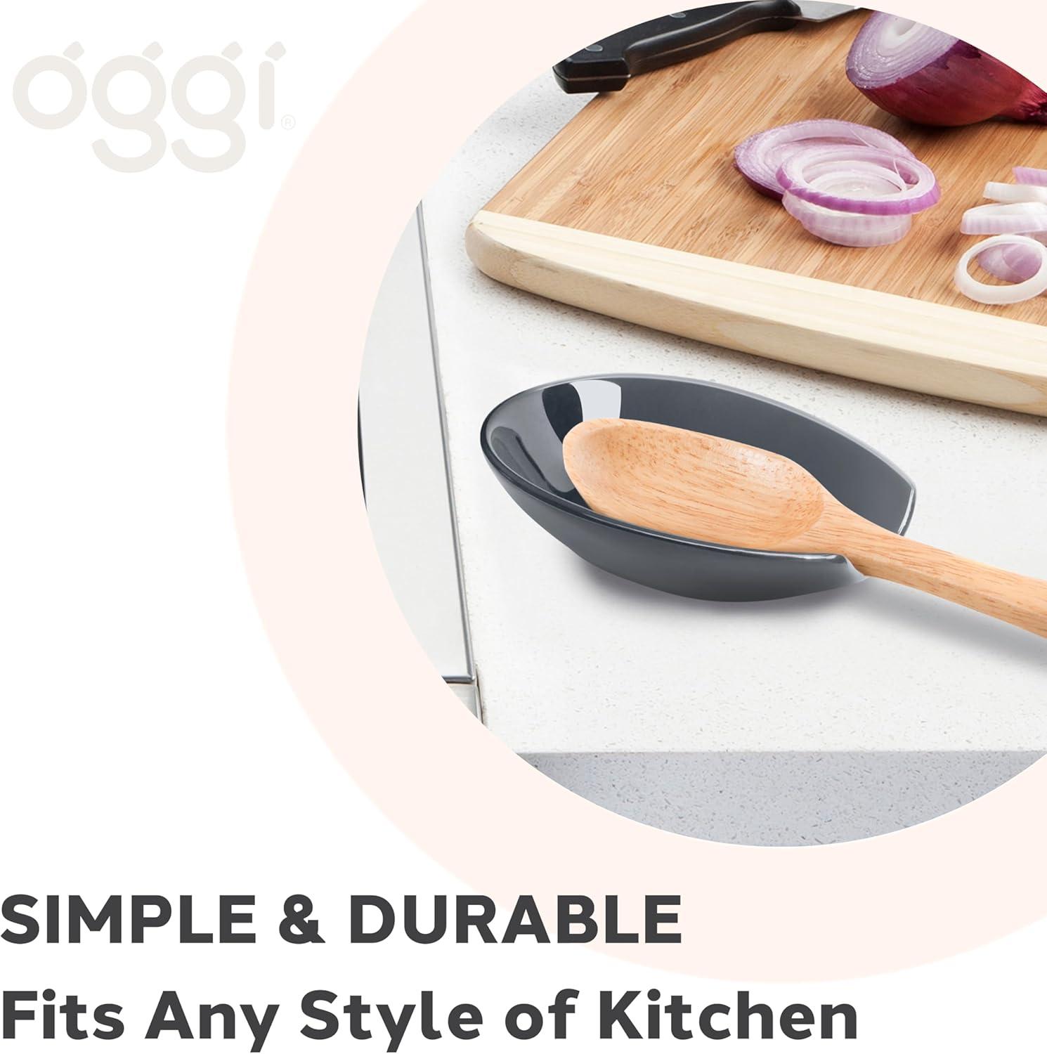 imageOGGI Spooner Ceramic Spoon Rest Spoon Rest for Stove Top Spoon Holder for Countertop Kitchen Decor for Counter Coffee Bar Accessories Midnight BlueSlate Blue
