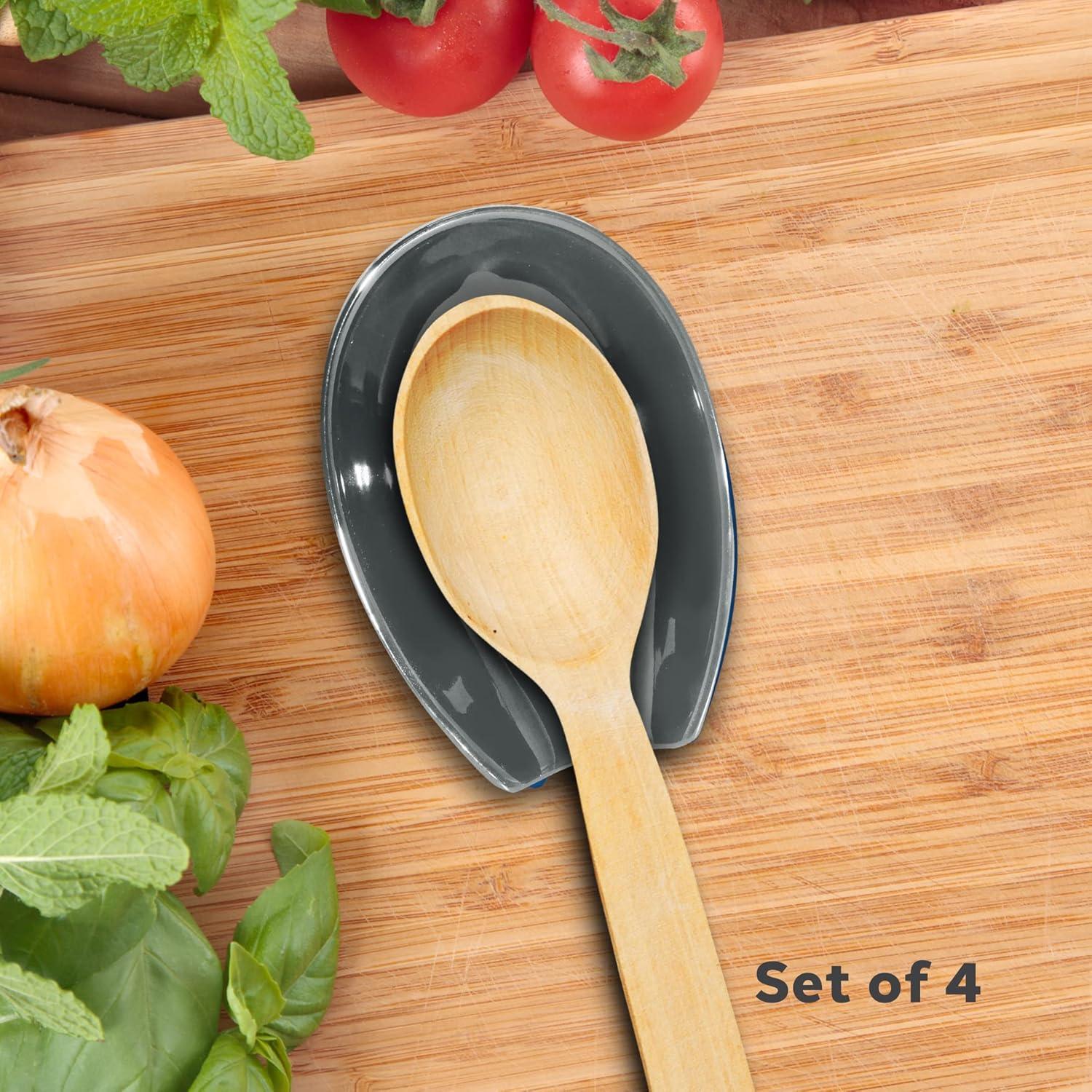 imageOGGI Spooner Ceramic Spoon Rest Spoon Rest for Stove Top Spoon Holder for Countertop Kitchen Decor for Counter Coffee Bar Accessories Midnight BlueSlate Blue  Set of 4