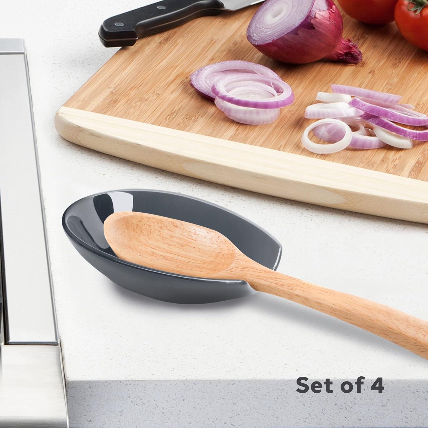 imageOGGI Spooner Ceramic Spoon Rest Spoon Rest for Stove Top Spoon Holder for Countertop Kitchen Decor for Counter Coffee Bar Accessories Midnight BlueSlate Blue  Set of 4