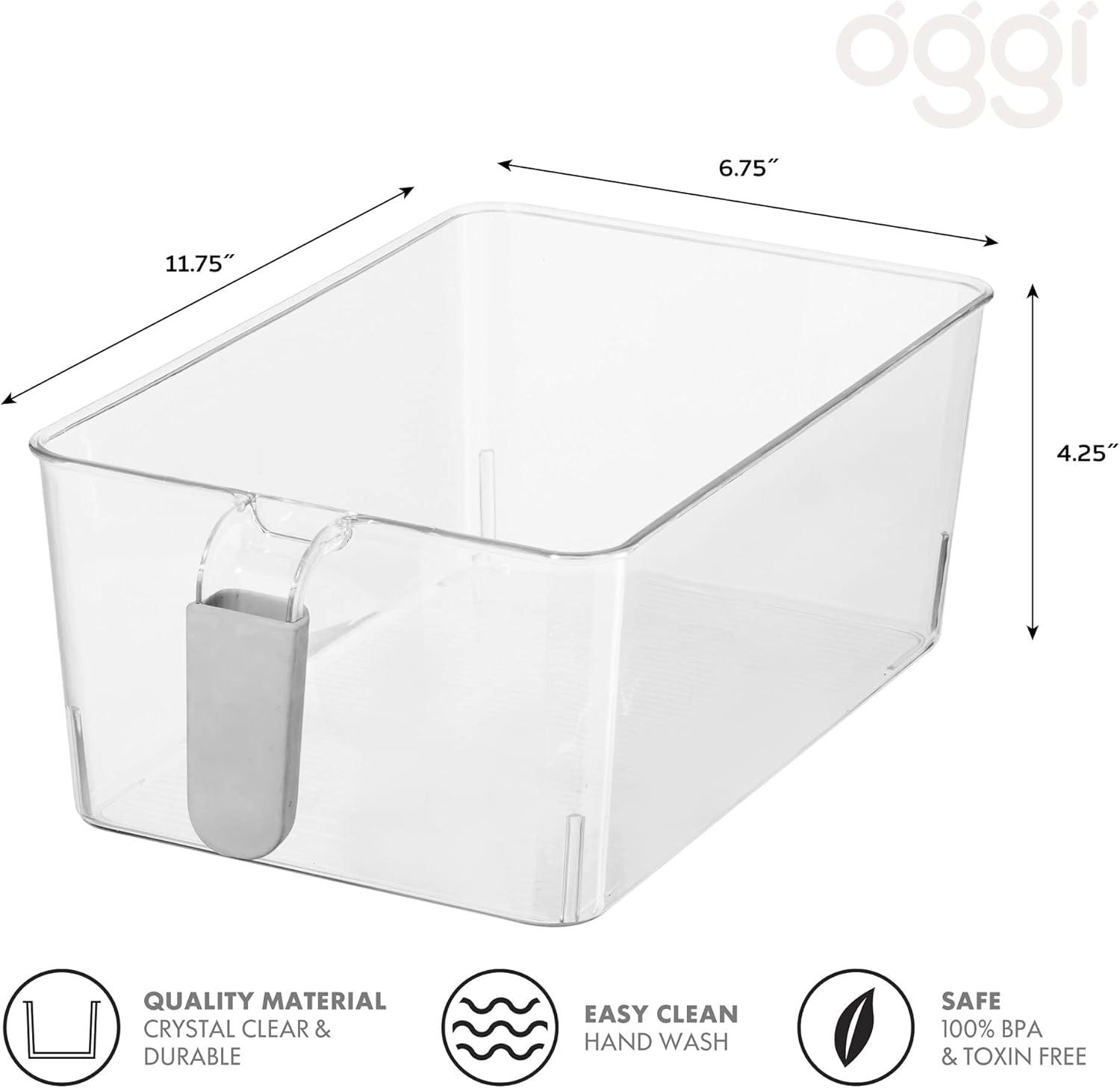 imageOGGI Stackable Storage Bin With Handle  Large 1475quot x 85quot x 375quot  Ideal for Kitchen Organization Pantry Storage Fridge Organizing Clear1225Inch by 78Inch