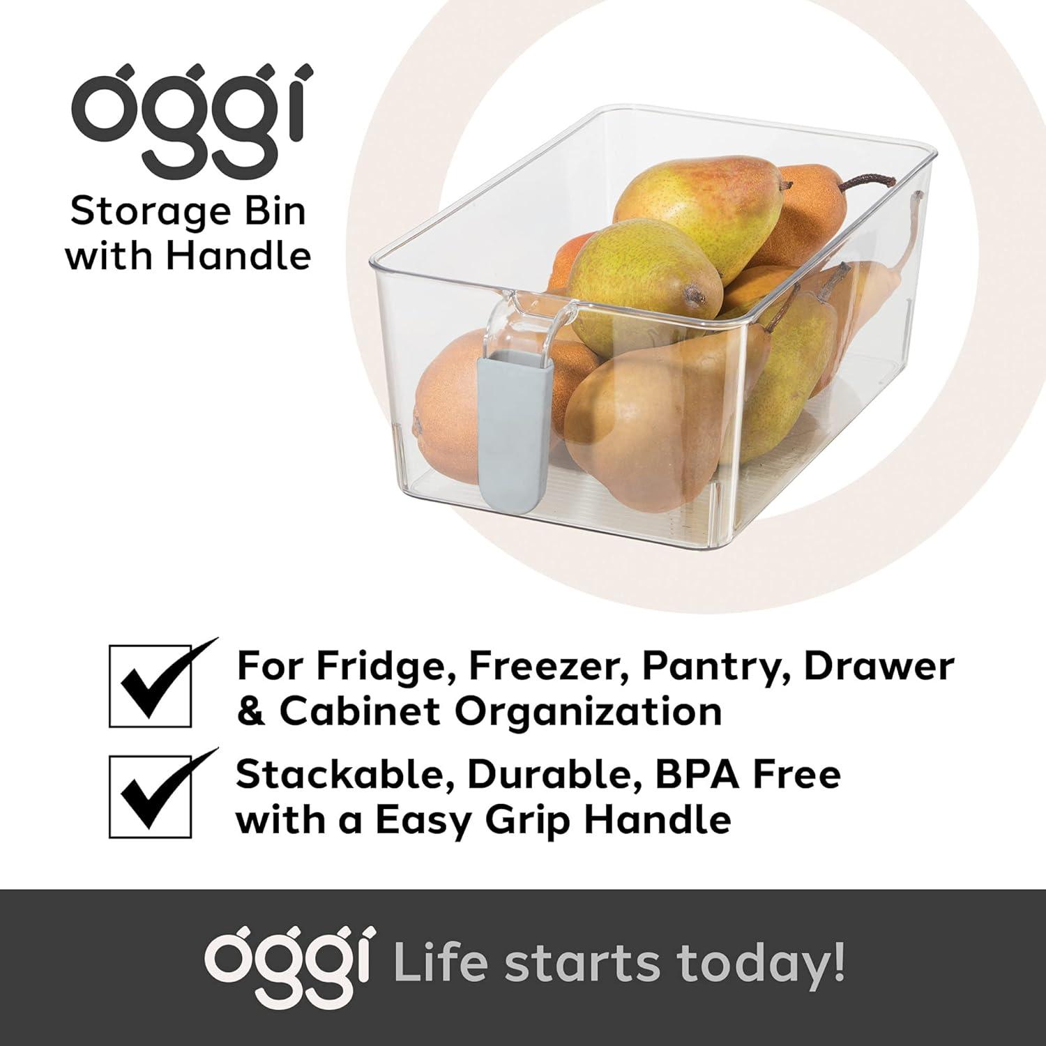 imageOGGI Stackable Storage Bin With Handle  Large 1475quot x 85quot x 375quot  Ideal for Kitchen Organization Pantry Storage Fridge Organizing Clear1225Inch by 78Inch