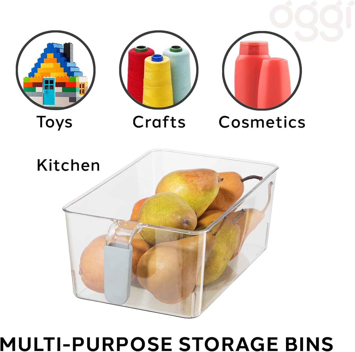 imageOGGI Stackable Storage Bin With Handle  Large 1475quot x 85quot x 375quot  Ideal for Kitchen Organization Pantry Storage Fridge Organizing Clear1225Inch by 78Inch