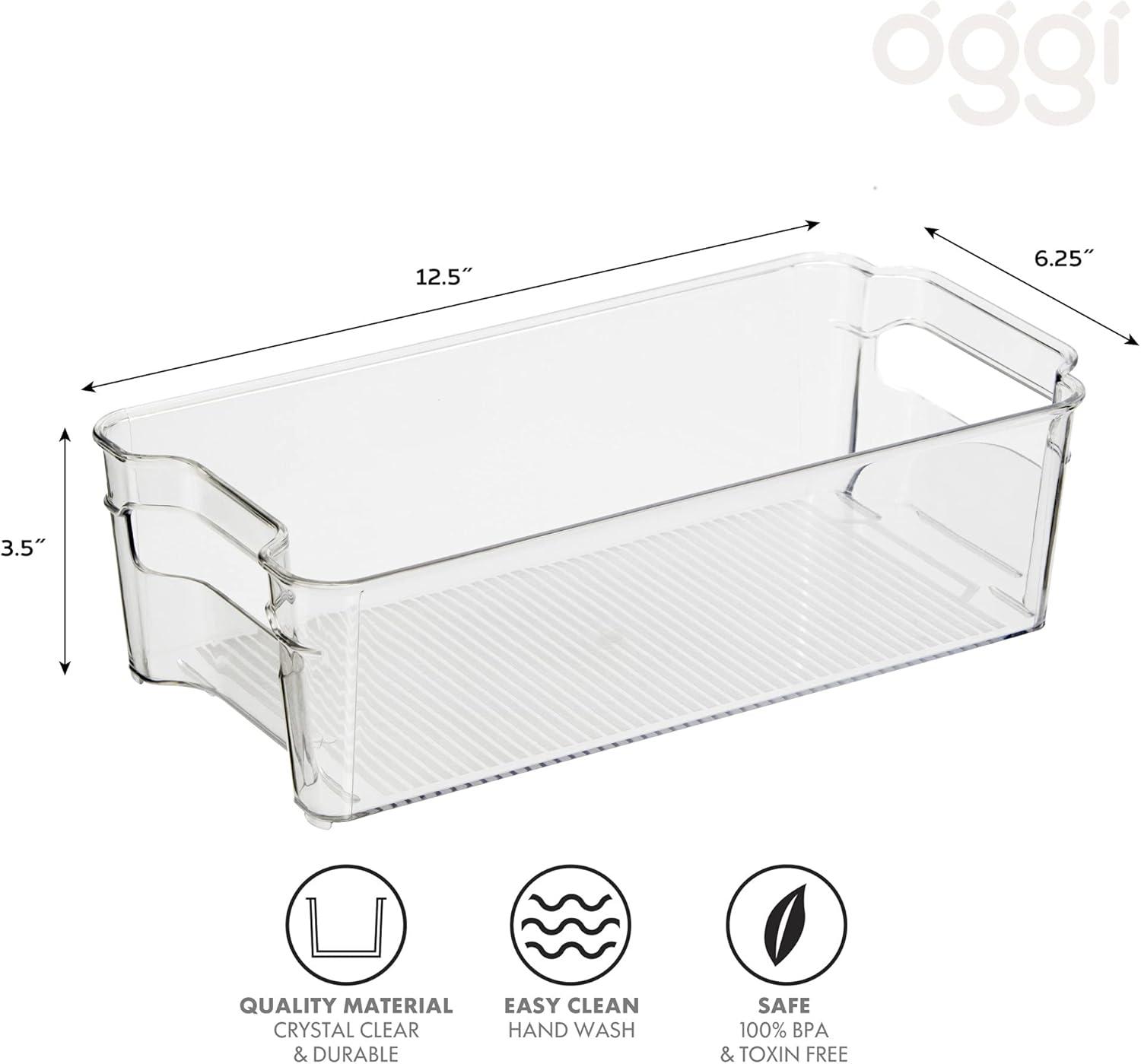 imageOGGI Stackable Storage Bin With Handle  Large 1475quot x 85quot x 375quot  Ideal for Kitchen Organization Pantry Storage Fridge Organizing Clear125 x 625 x 35
