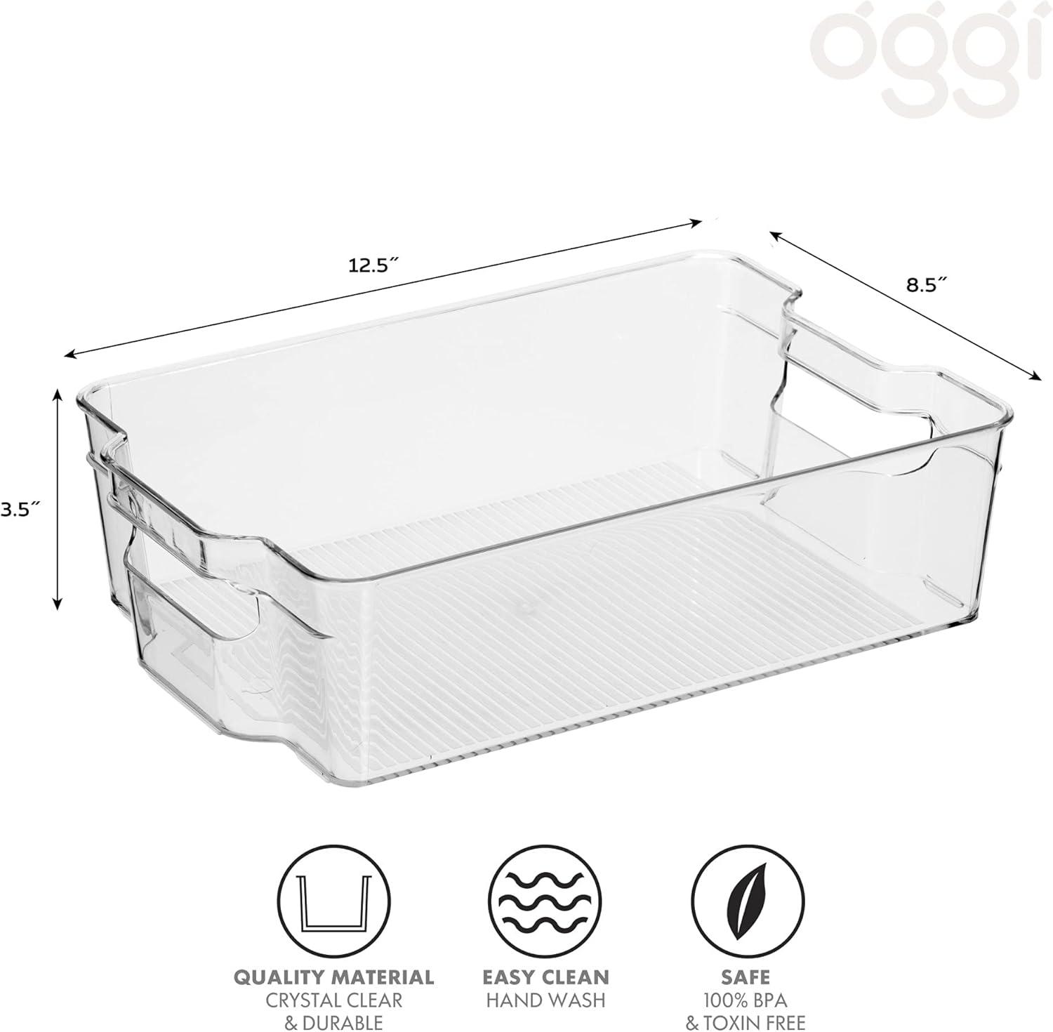imageOGGI Stackable Storage Bin With Handle  Large 1475quot x 85quot x 375quot  Ideal for Kitchen Organization Pantry Storage Fridge Organizing Clear125 x 85 x 35