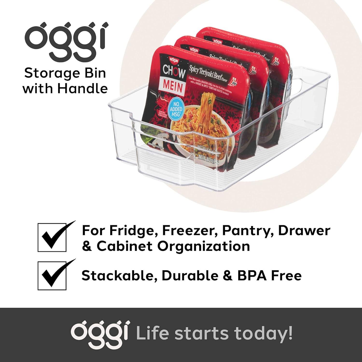 imageOGGI Stackable Storage Bin With Handle  Large 1475quot x 85quot x 375quot  Ideal for Kitchen Organization Pantry Storage Fridge Organizing Clear125 x 85 x 35