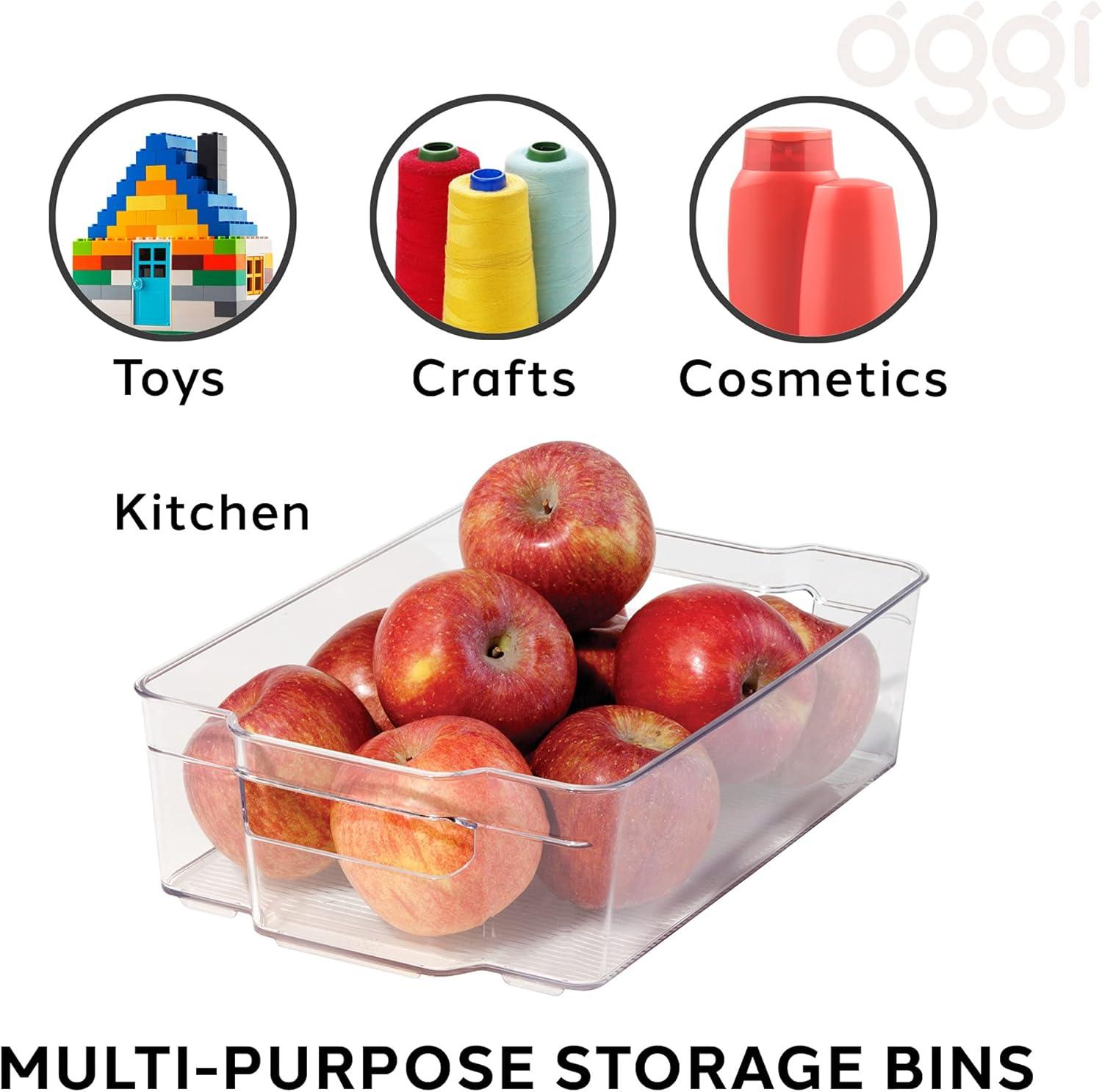 imageOGGI Stackable Storage Bin With Handle  Large 1475quot x 85quot x 375quot  Ideal for Kitchen Organization Pantry Storage Fridge Organizing Clear125 x 85 x 35