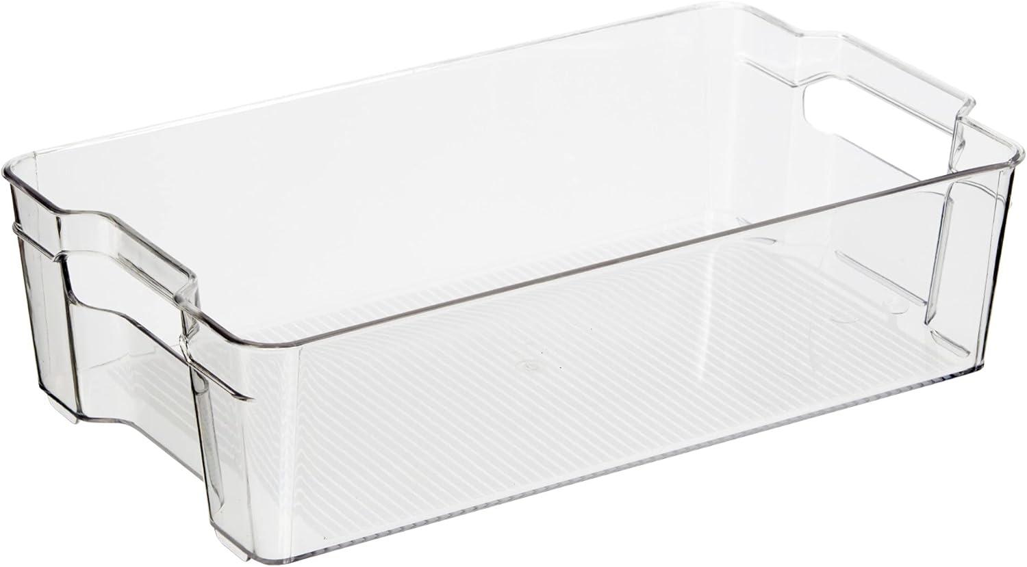 imageOGGI Stackable Storage Bin With Handle  Large 1475quot x 85quot x 375quot  Ideal for Kitchen Organization Pantry Storage Fridge Organizing Clear1475 x 85 x 375